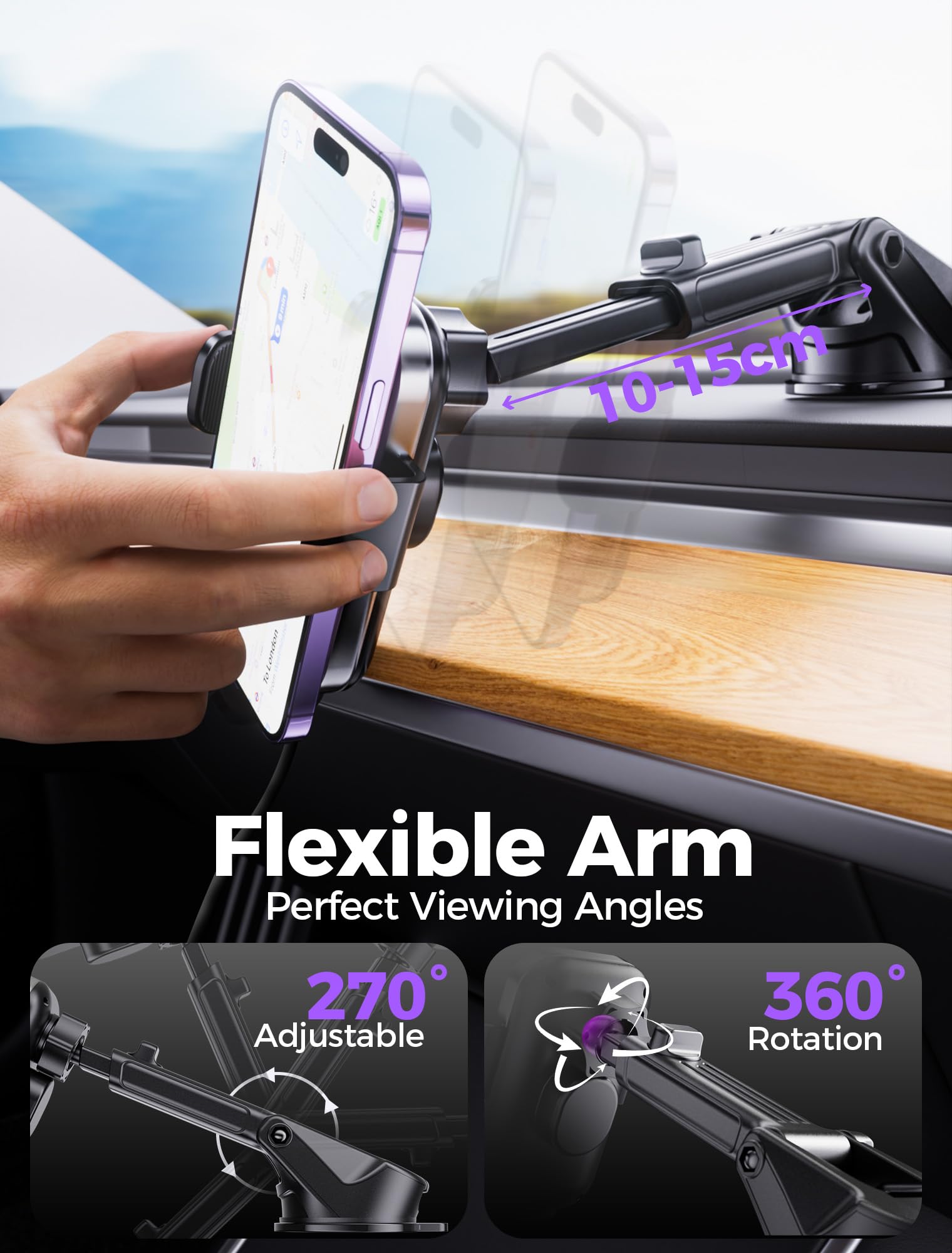 Wireless Car Charger, Gliship Ultra New Model 15W Fast Charging Auto Clamping Car Charger Holder Dashboard Windshield Air Vent P