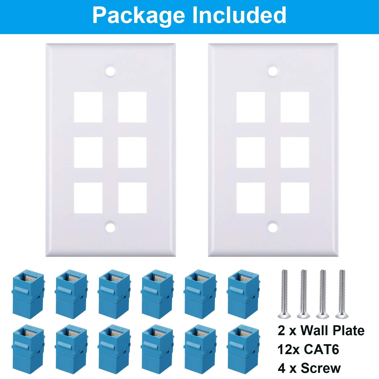 Weewooday 2 Pcs Rj45 Wall Plate 6 Port Ethernet Wall Plate Cover Cat6 Female To Female Jack Inline Coupler Plates Ethernet Cable