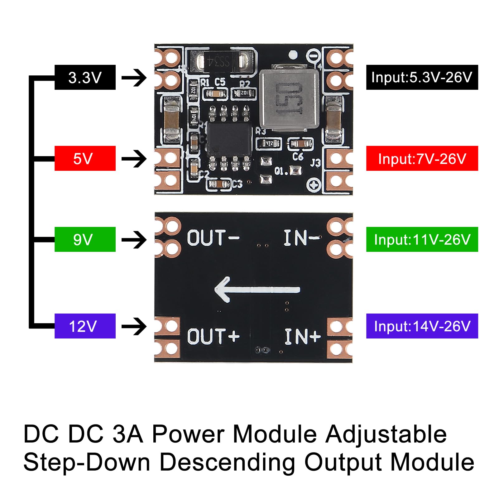 Aitrip 10Pcs 3A Mini Dc Dc Buck Step Down Converter Board Module Mp1584En 24V 12V 9V To 3.3V 5V For Car Motorcycle Battery Charg