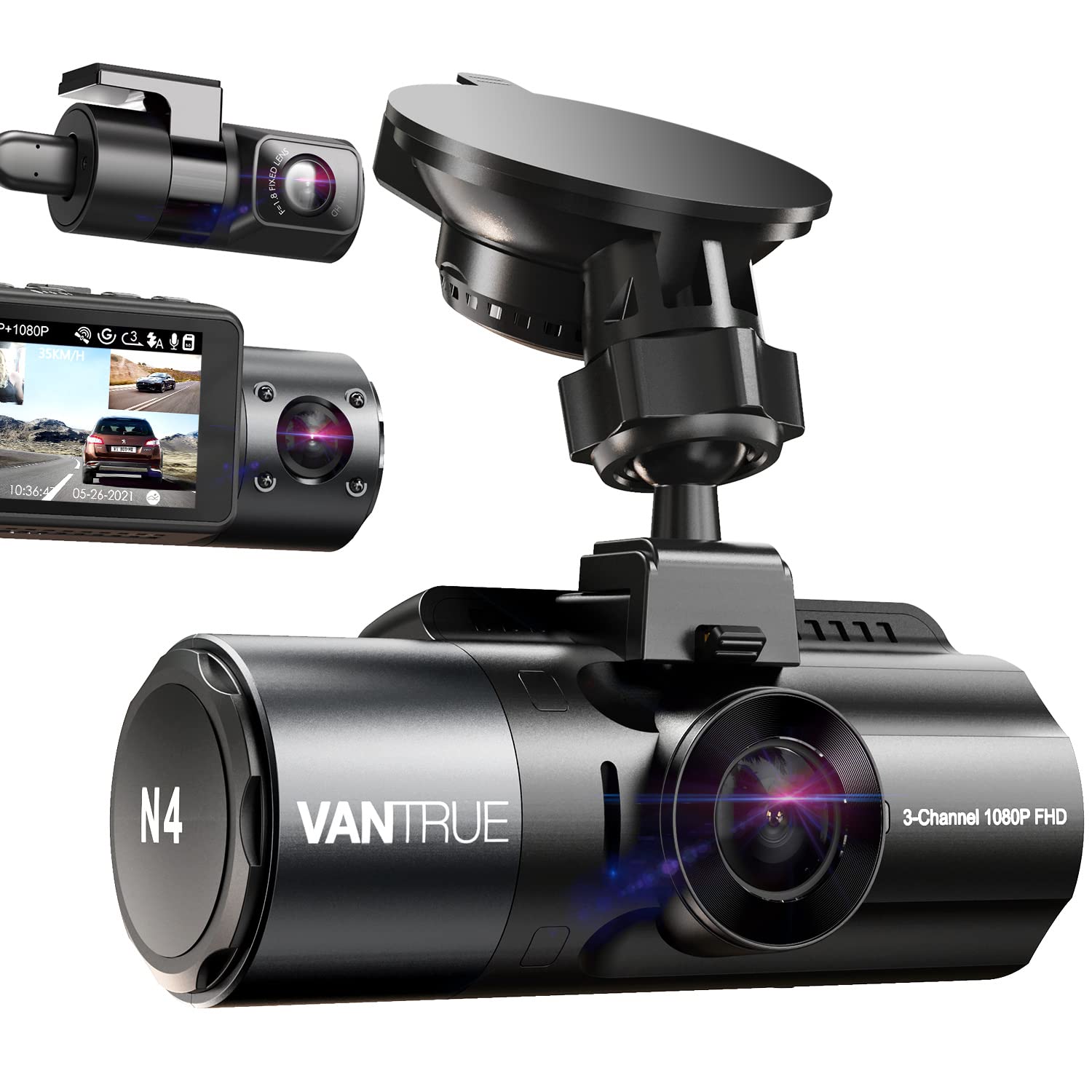 Vantrue N4 3 Channel 4K Dash Cam, 4K+1080P Front And Rear, 4K+1080P Front And Inside, 1440P+1080P+1080P Three Way Triple Car Cam