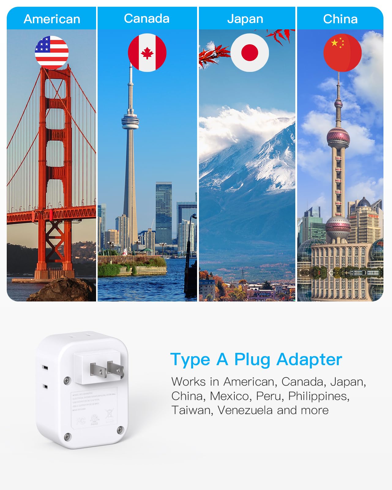2 Pack Us To Japan Travel Plug Adapter, Japan Power Adpter With 4 Outlets 4 Usb Ports(2 Usb C), Type A Plug Adapter For Amercian