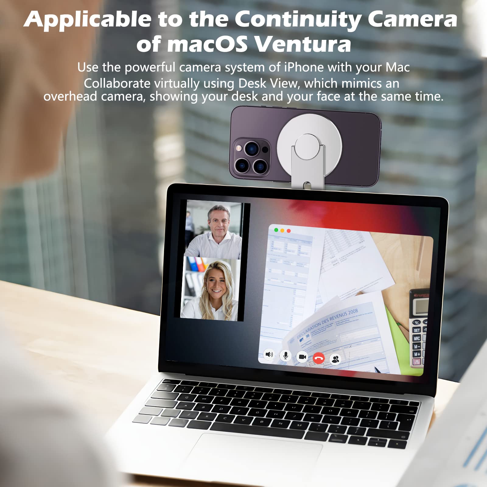 Imluckies [Upgraded] Magnetic Laptop Phone Holder, 180 Adjustable Continuity Camera Mount Clip Compatible With Magsafe For Iphon