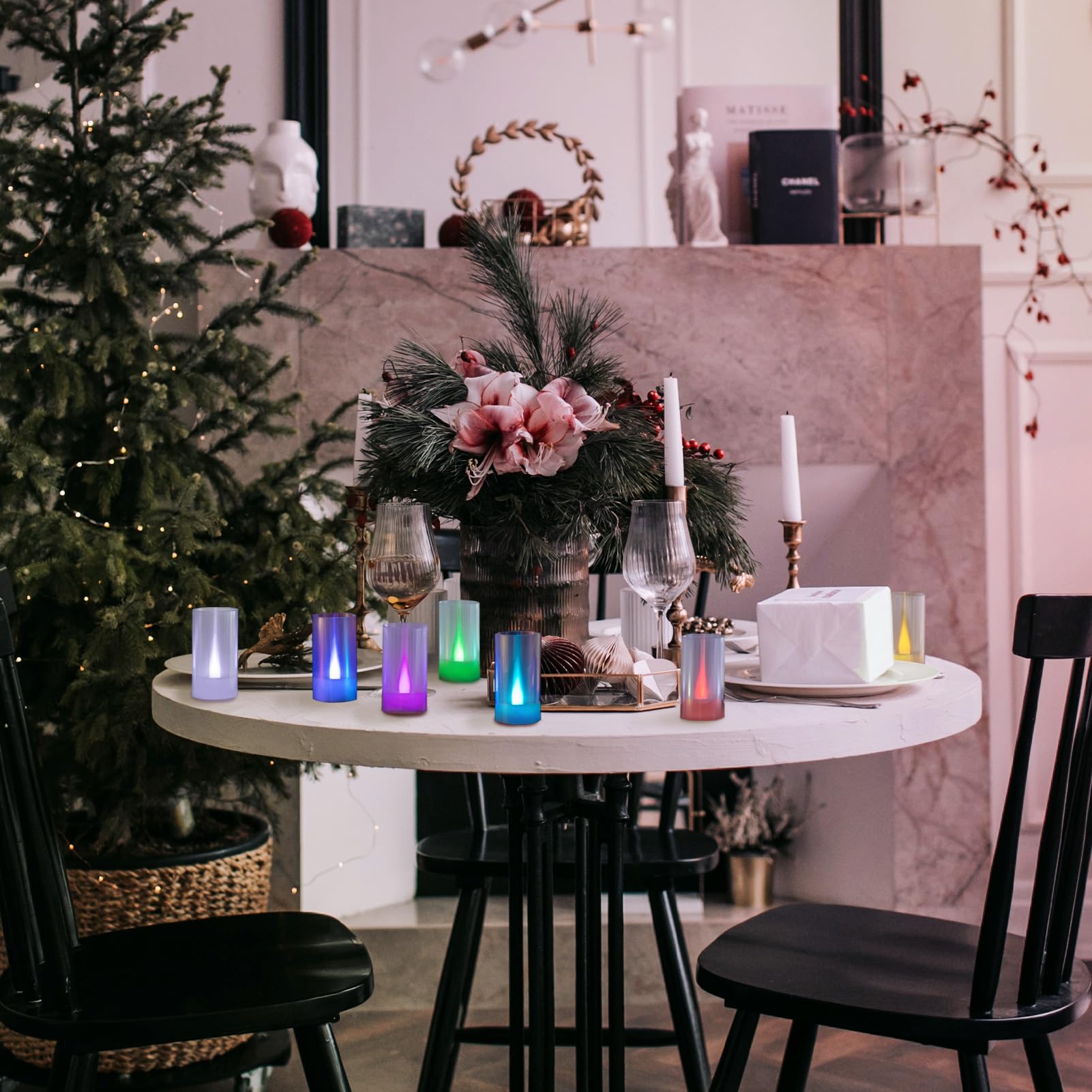 Lanker Flameless Candles, Battery Operated Led Pillar Candles, D1.5 X H3 Inch, Romantic 7 Color Changing Long Flame Effect, Set