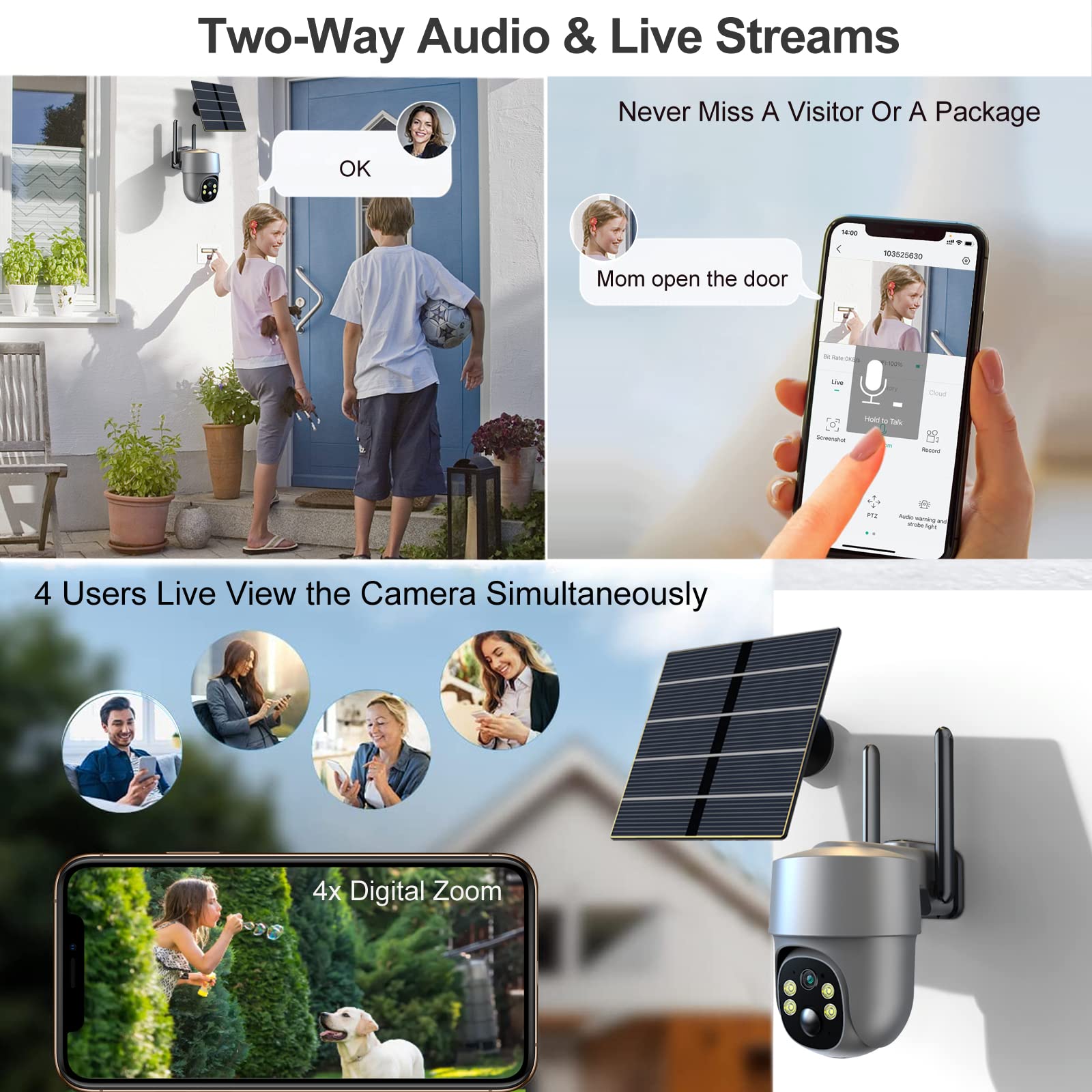 Xparkin Solar Security Cameras Wireless Outdoor, Mulit Functional Home Security Wifi Camera With Pir Motion Detection & Floodlig