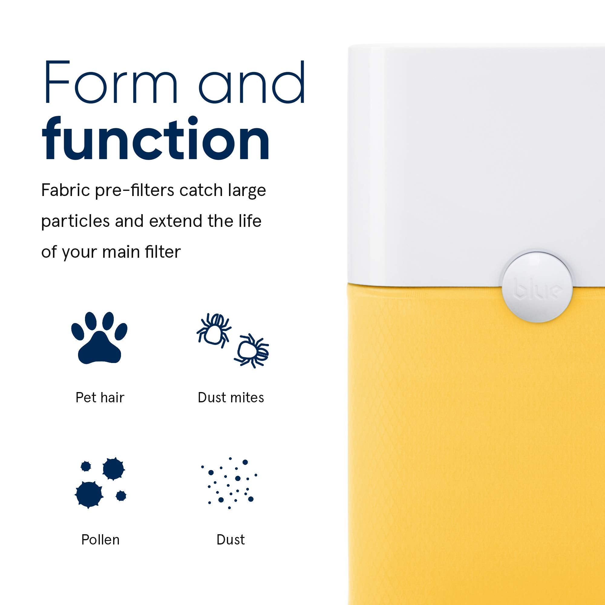 Blueair Blue Pure 121 Pre Filter, Washable Fabric Traps Pollen Pet Hair Dust, Buff Yellow
