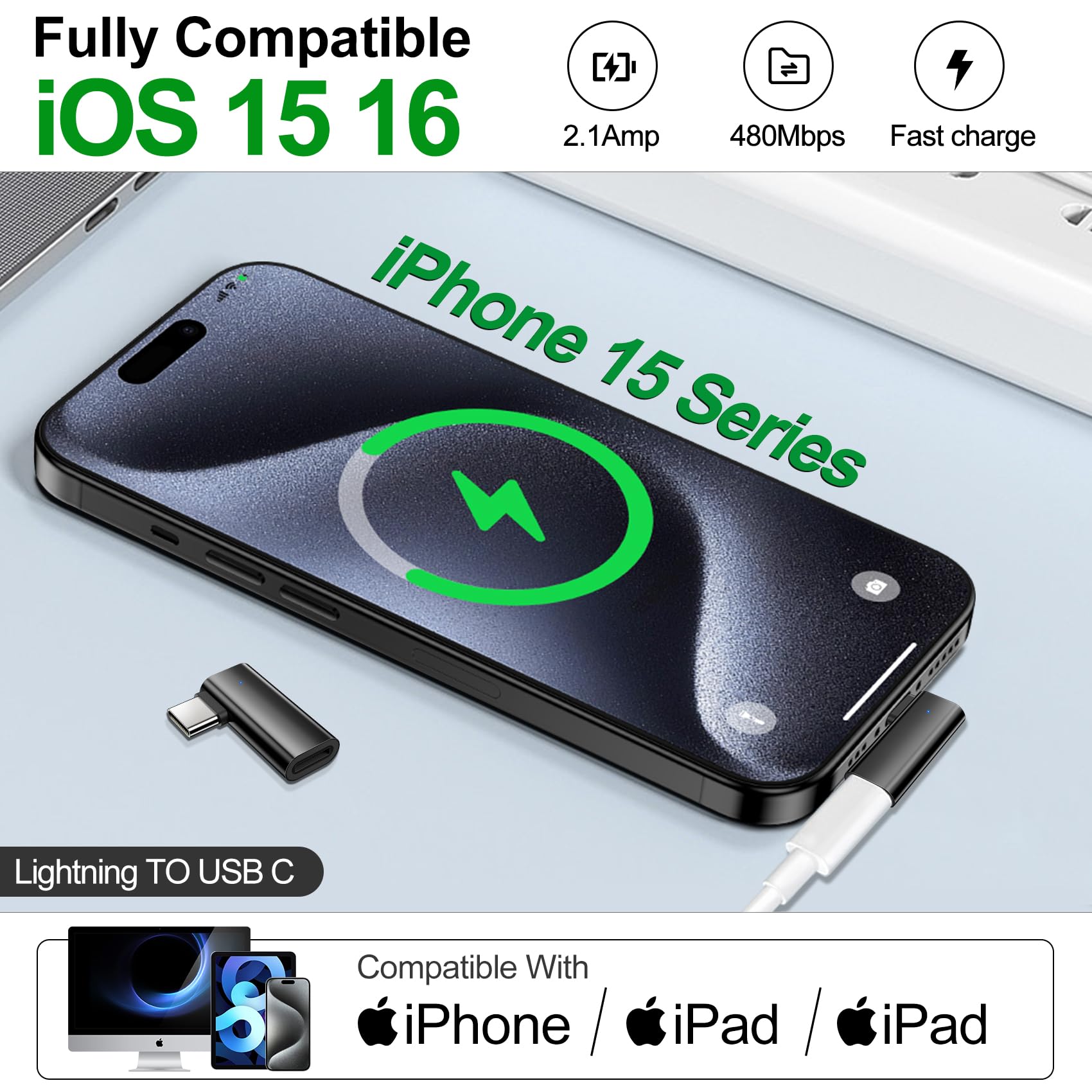 Xiwxi 2Pack 90 Degree Lightning To Usb C Charger Converter For Iphone 15/15Pro/15 Pro Max Plus,Samsung S24 S23,Ipad Air,27W Pd F