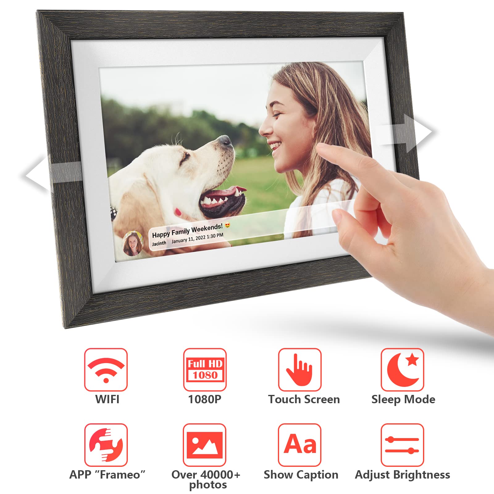 Frameo 10.1 Inch Wifi Digital Picture Frame,1280 * 800Ips Hd Cloud Smart Digital Photo Frame,32Gb Storage, Wall Mountable, Auto