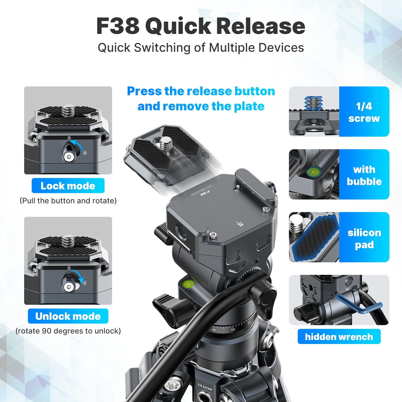 Ulanzi F38 Video Travel Tripod, 61.4' Carbon Fiber Tripod W Quick Release Fluid Head, 2.38Lbs Ultra Lightweight Portable Stable Professional Camera Photo Video Tripod, Load Up To 22Lbs, With Bag