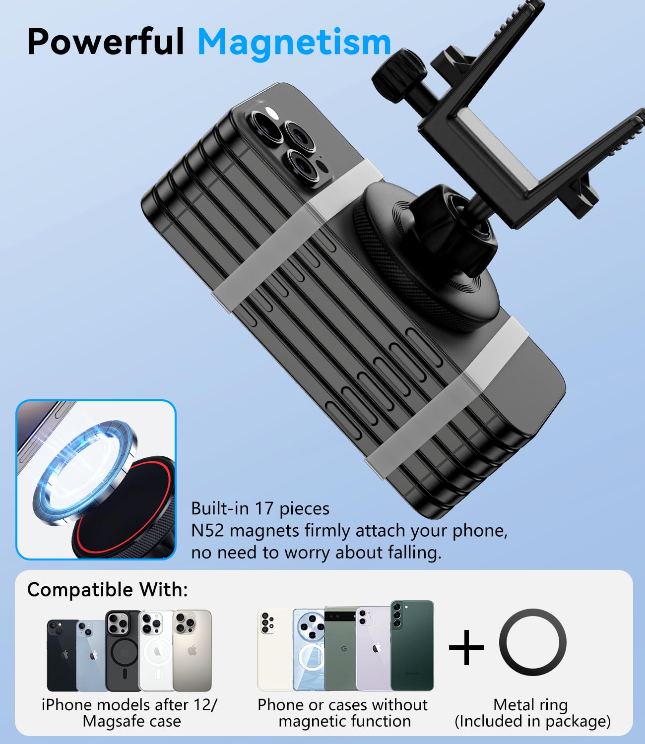 Alafly Compatible With Magsafe Car Mount For Mercedes Benz A/B/C/E/G/Gla/Glk Round Air Vent, Strong Magnetic Phone Holder For Ip