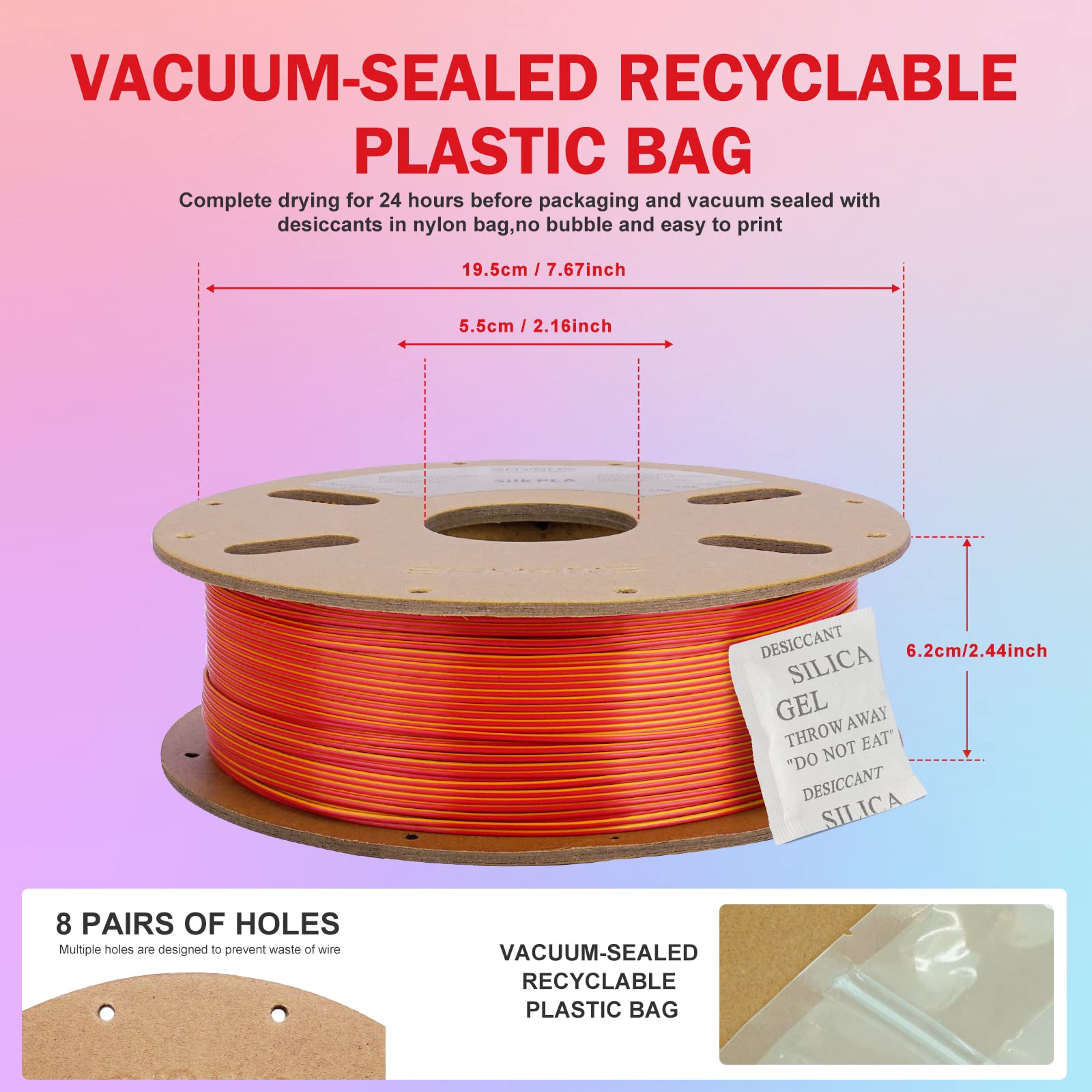 Eryone Silk Tri Color Coextrusion Pla Filament,3D Printer 1.75Mm,+/ 0.03Mm, Triple Color Filament 1Kg(2.2Lbs), Silk Red Gold Bla