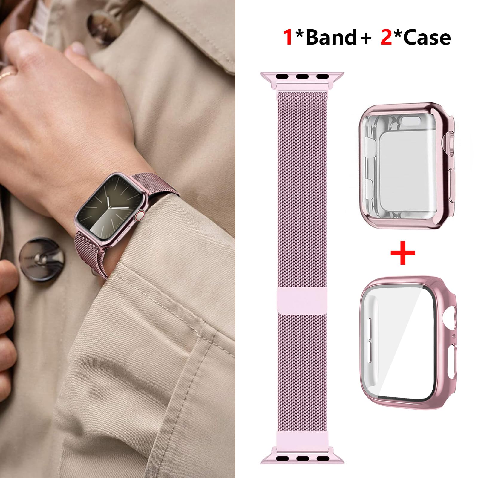 Magnetic Band And Case For Apple Watch Band 46Mm 45Mm 44Mm 42Mm 41Mm 40Mm 38Mm Women/Men,Stainless Steel Milanese Loop Bracelet