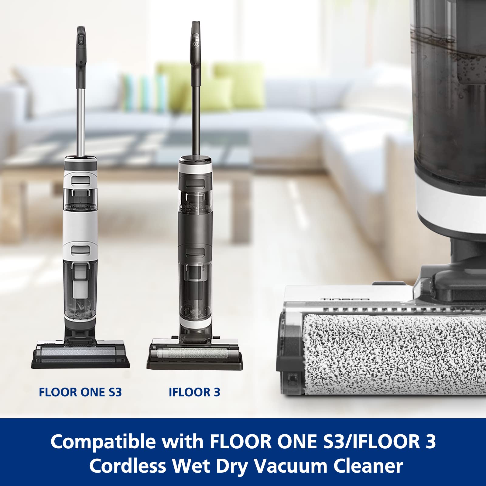 Roller Brush Replacement Parts Compatible With Tineco Ifloor 3/ Floor One S3 Cordless Vacuum Cleaner, 2 Pack Brush Rollers + 4 P