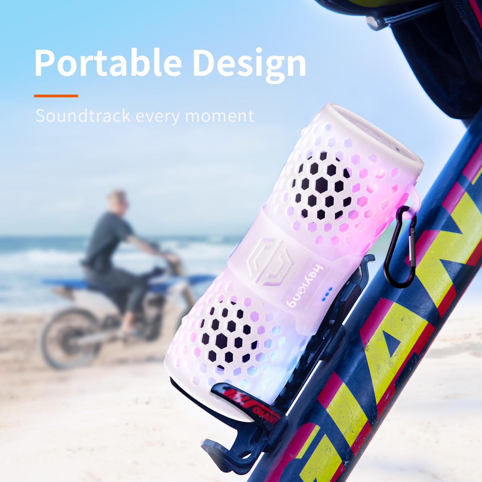 Heysong Bluetooth Speaker, Portable Waterproof Shower Speakers With Lights, Ipx7 Waterproof, Loud Sound, Floating, Travel Speakers For Pool, Beach, Kayak, Bike, Gifts For Men, Women, Teen