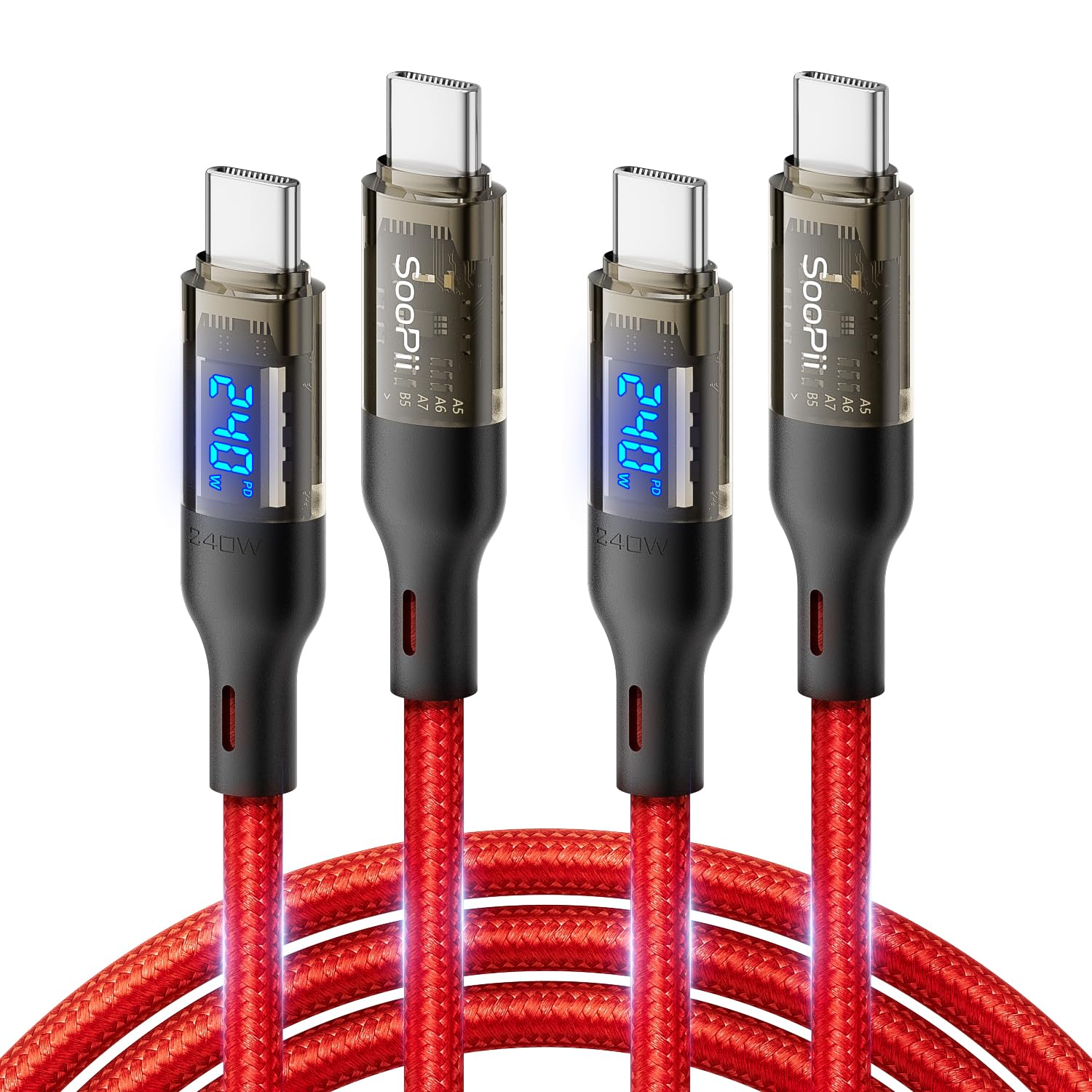 SOOPII USB C to USB C Cable [240W 6.6ft],Fast Charging USB C Cable with LED Display for MacBook Pro,lPhone16/15/15Pro/15ProMax,G