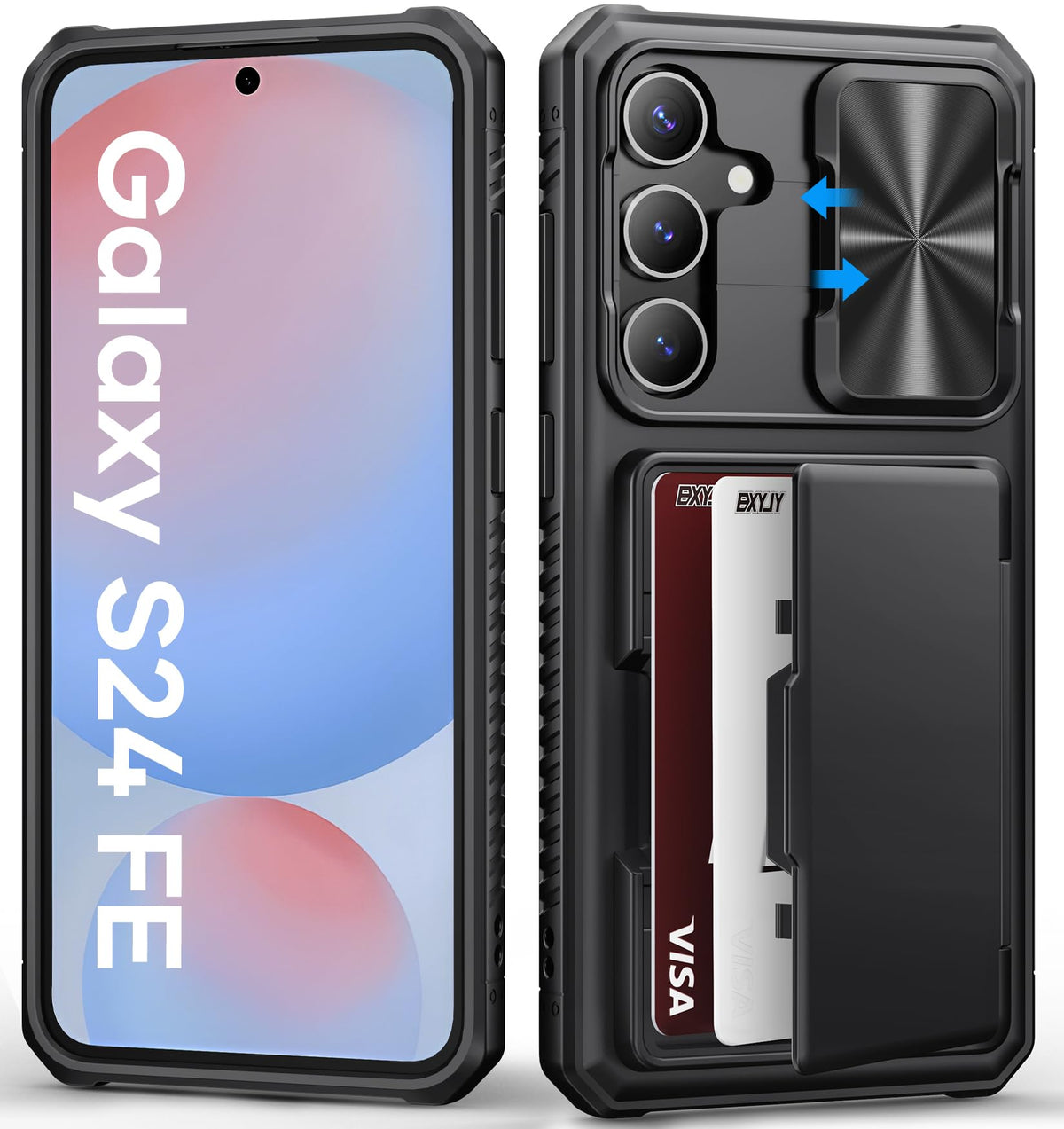 Bxyjy For Samsung Galaxy S24 Fe Case Wallet, Built In Card Holder (4 5 Cards), Slide Camera Cover, Rfid Blocking, Military Grade