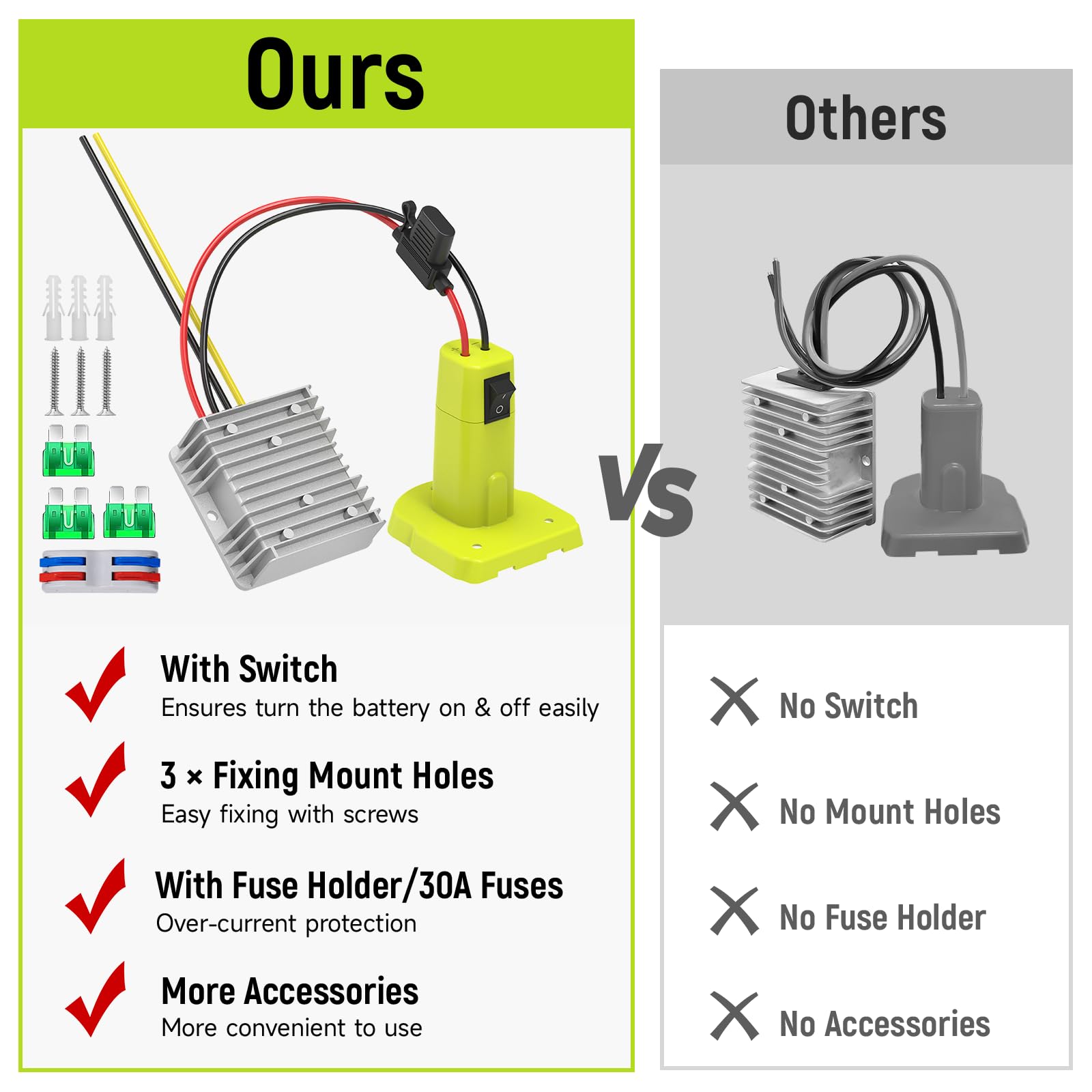 Azocek 18V To 12V Step Down Converter Compatible With Ryobi 18V Battery Adapter, Voltage Converter Dc 12V 15A 180W Buck Converte