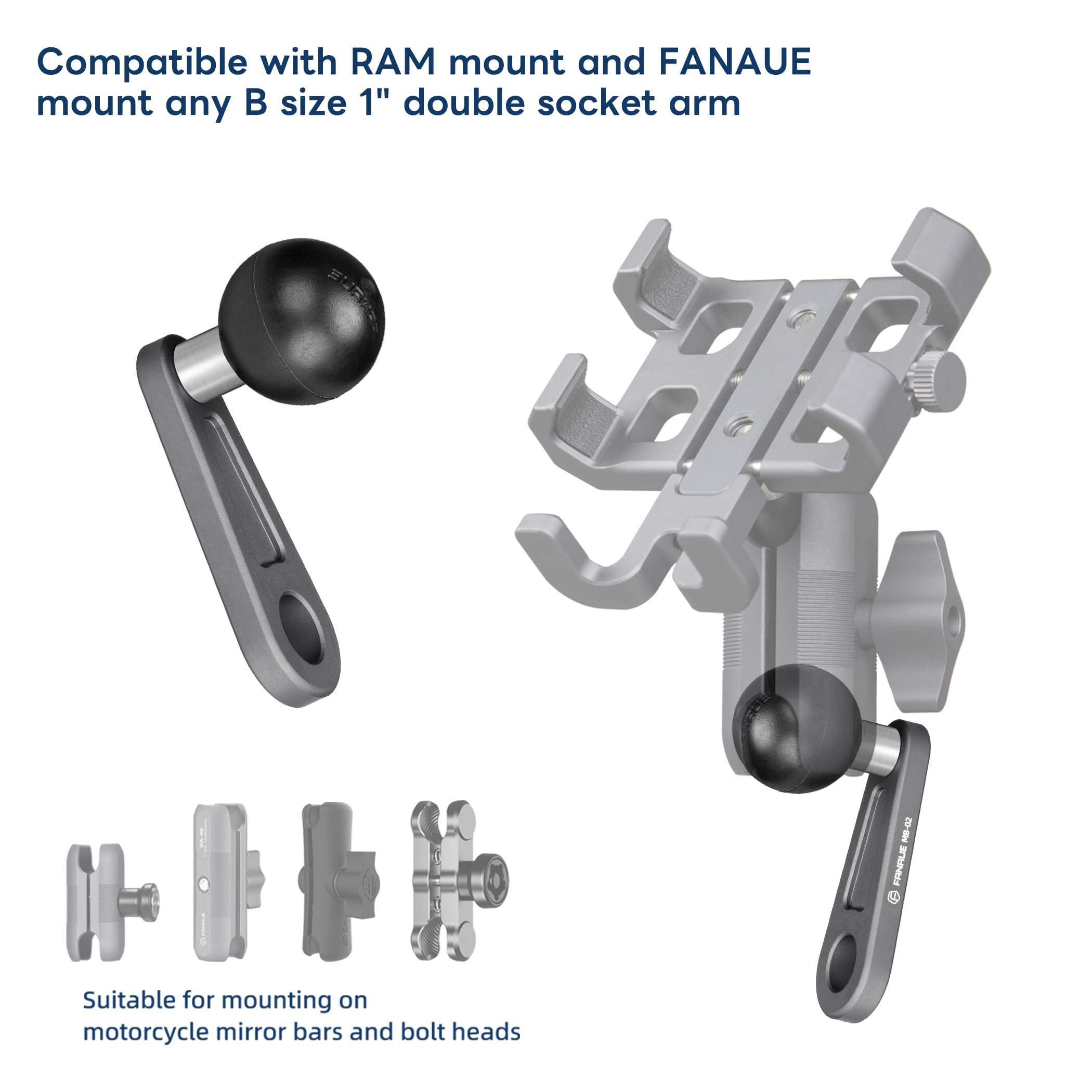 Fanaue 1 Inch Angled Bolt Head Adapter Ball Base With 10Mm Mounting Hole, Aluminum 1 Ball Head Compatible With Ram Mounts And Bi