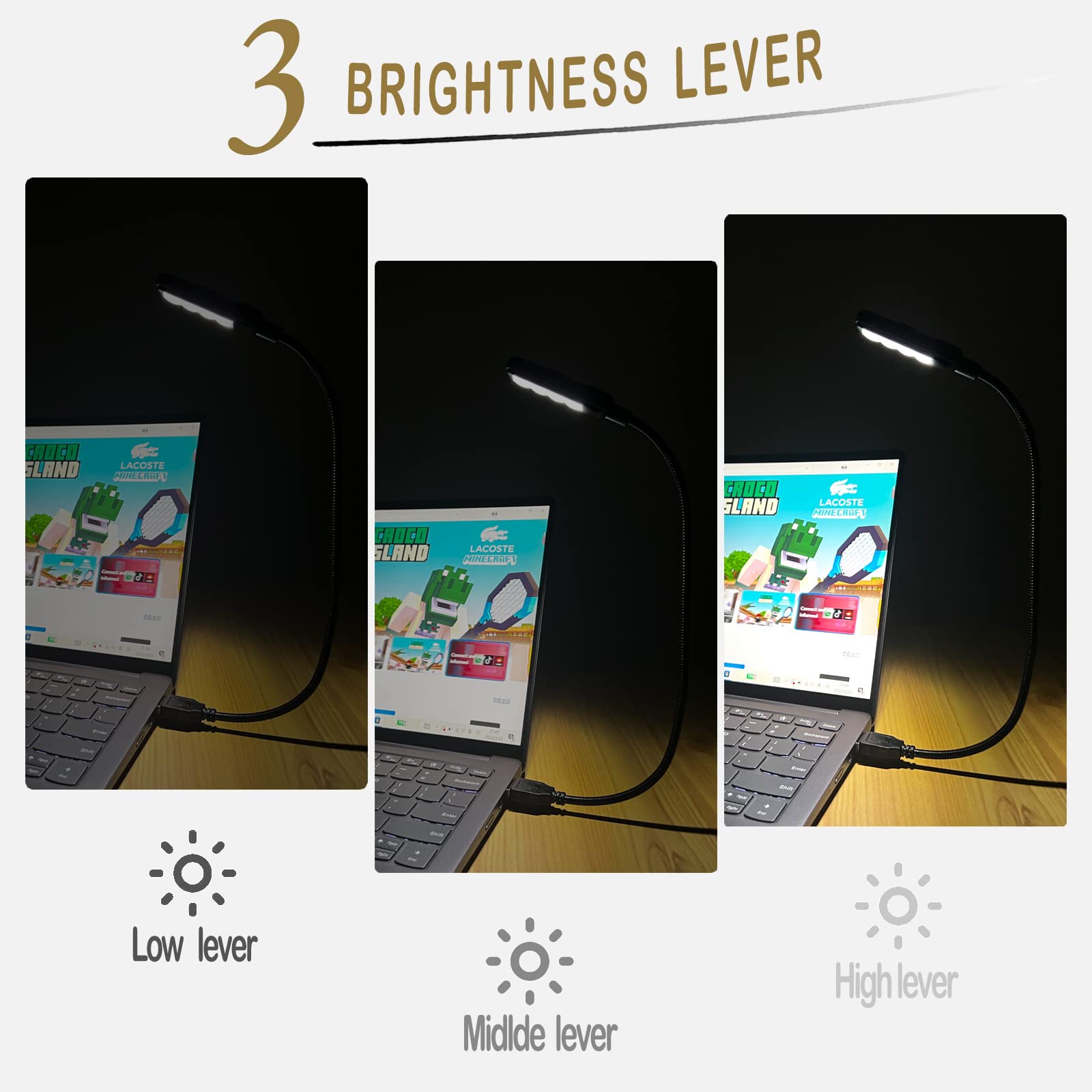 Bubosper Usb Light For Laptop Keyboard, Thickened & Flexiable 3 Brightness X 3 Color Temperature Usb Reading Light For Nightwork