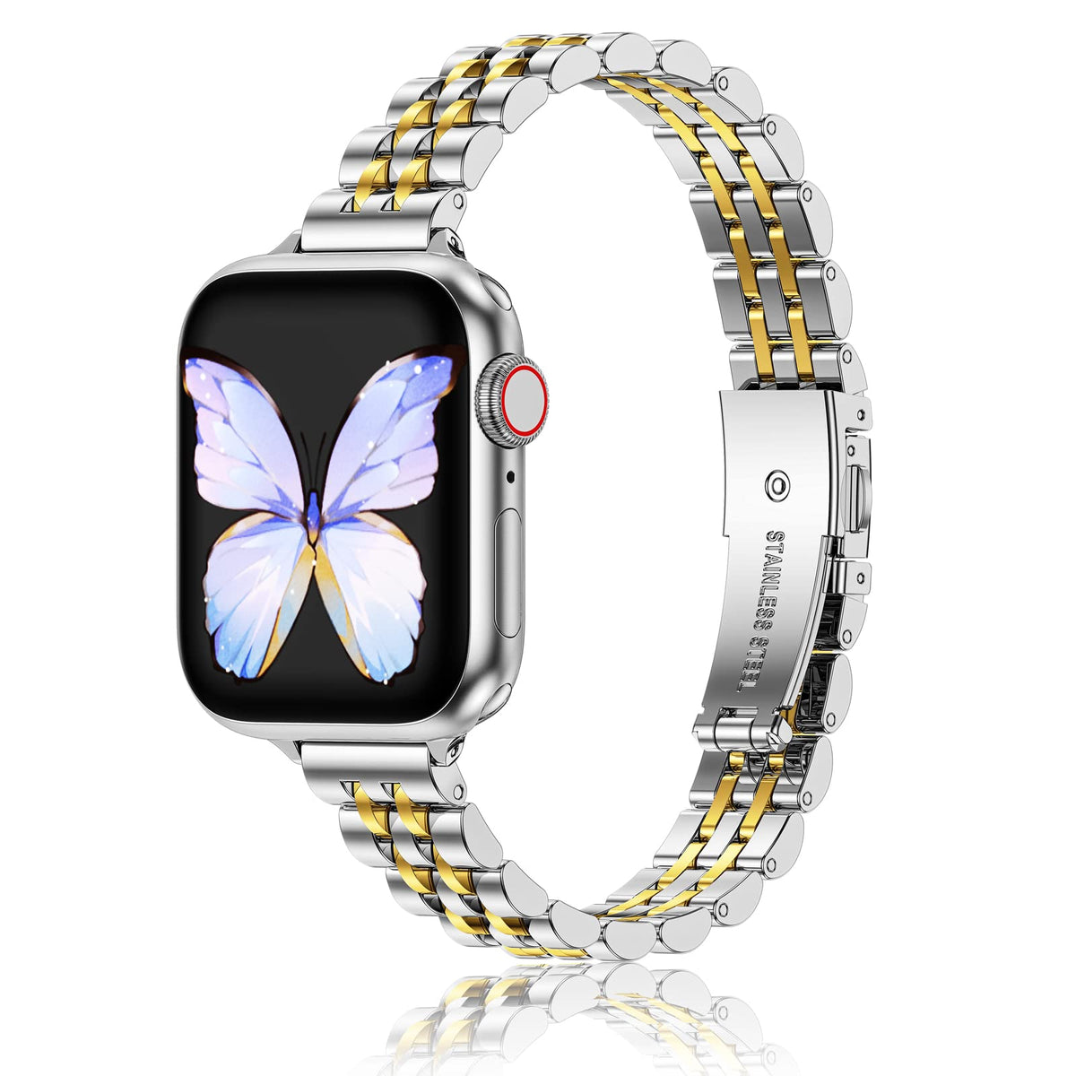 Miohhr Slim Band Compatible With Apple Watch Band 38Mm 40Mm 41Mm,Thin Stainless Steel Metal Chain Strap For Women Iwatch Bands S