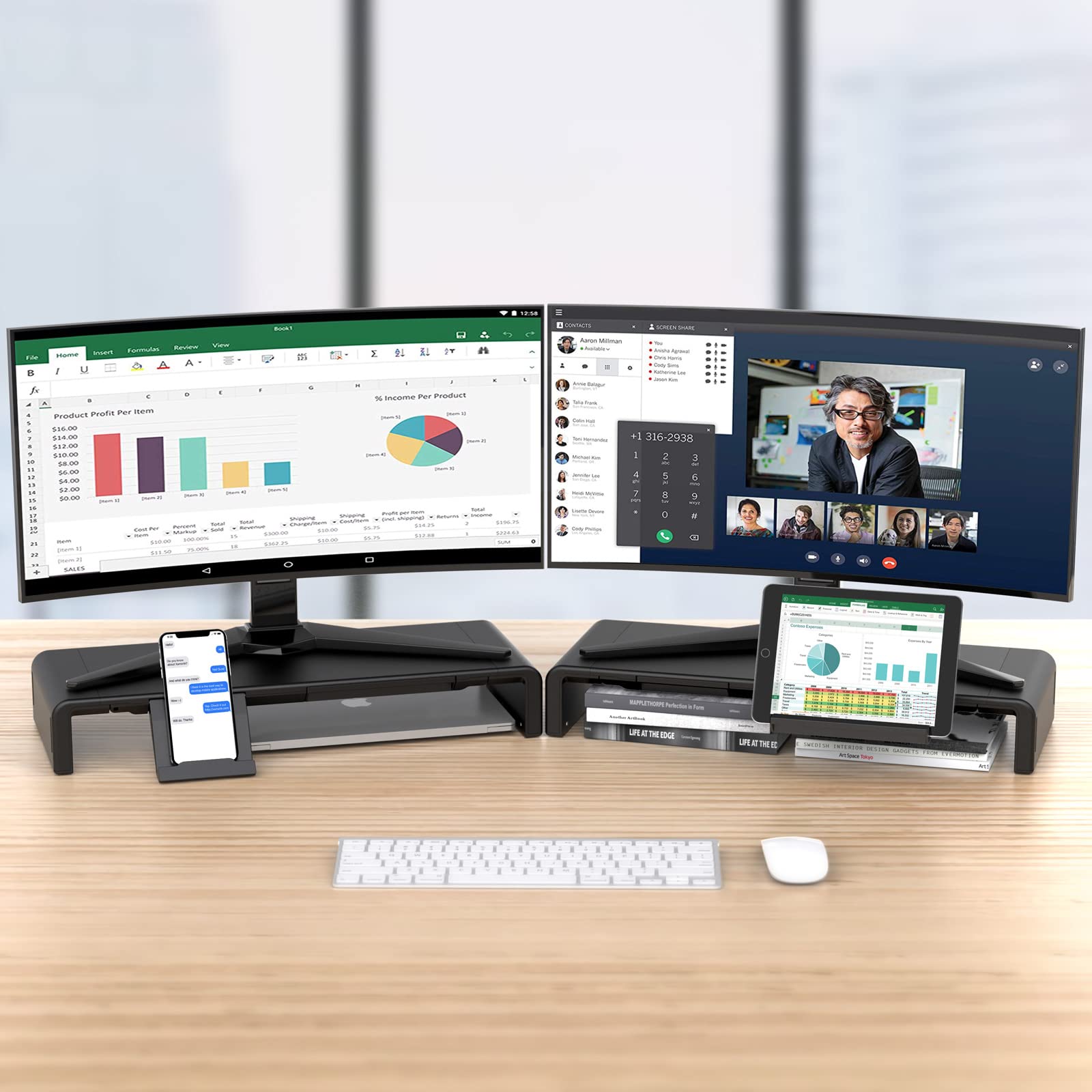 2 Pack Computer Monitor Stand, Klearlook Foldable Monitor Stand Riser, Height Adjustable Computer Stand, Monitor Riser Stand Wit