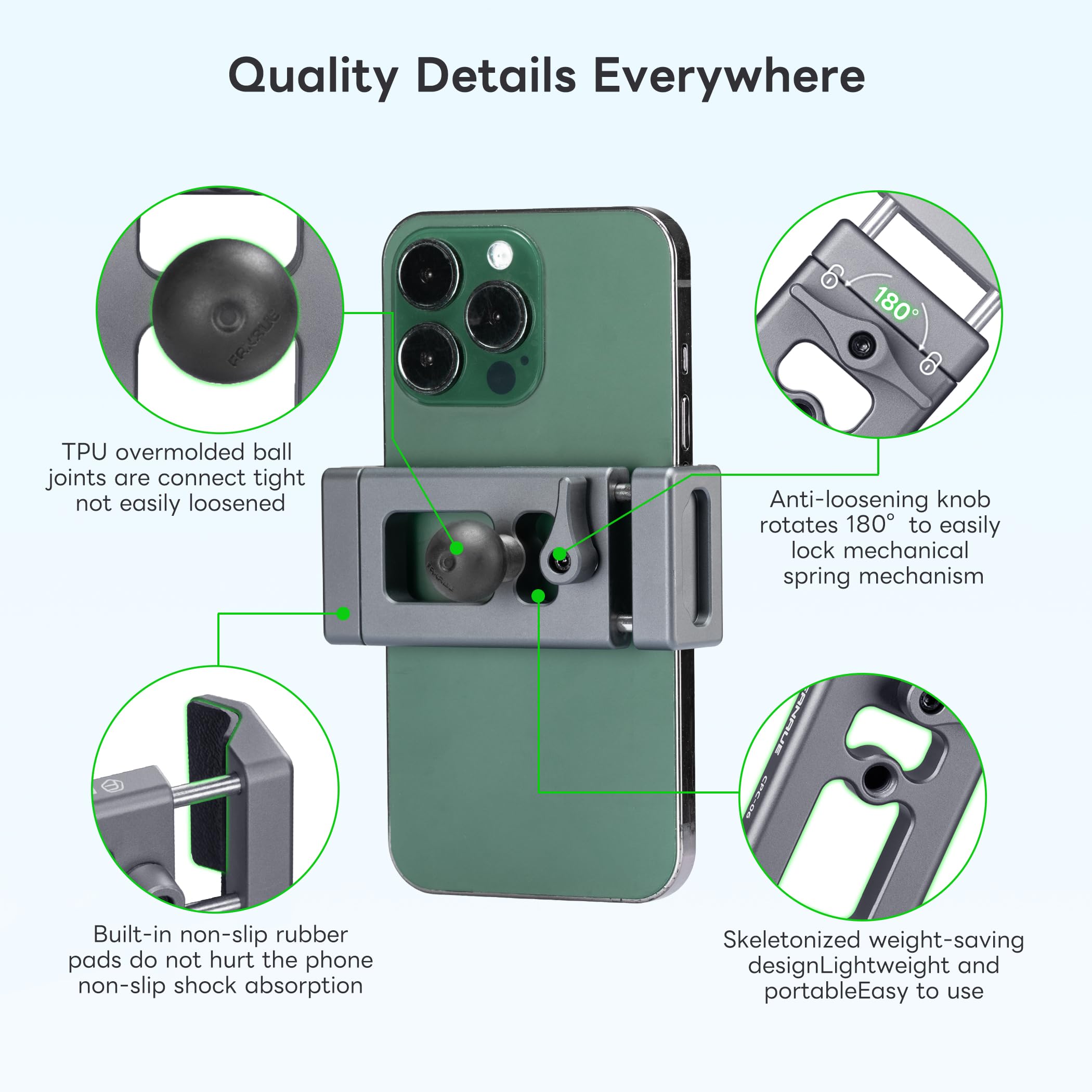 Fanaue Motorcycle Cell Phone Holder With 17Mm Ball Head, Compatible With Garmin Ram Mounts And 17Mm Double Aocket Arm, Aluminum