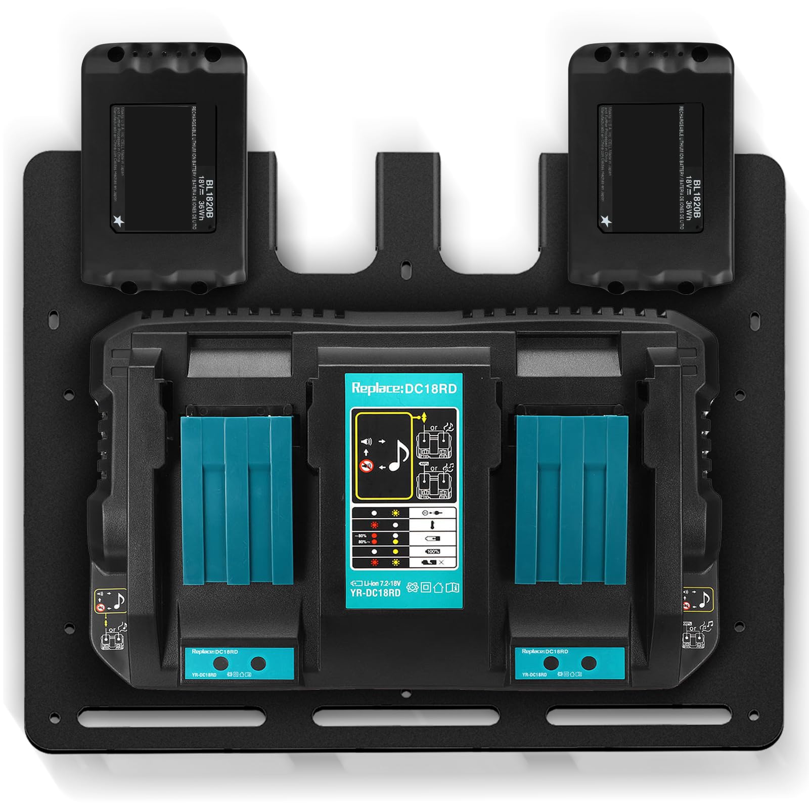Riuog Wall mount for Makita battery holders and chargers Wall mount, stable 4 piece battery holder 18V 14.4V and charger holder