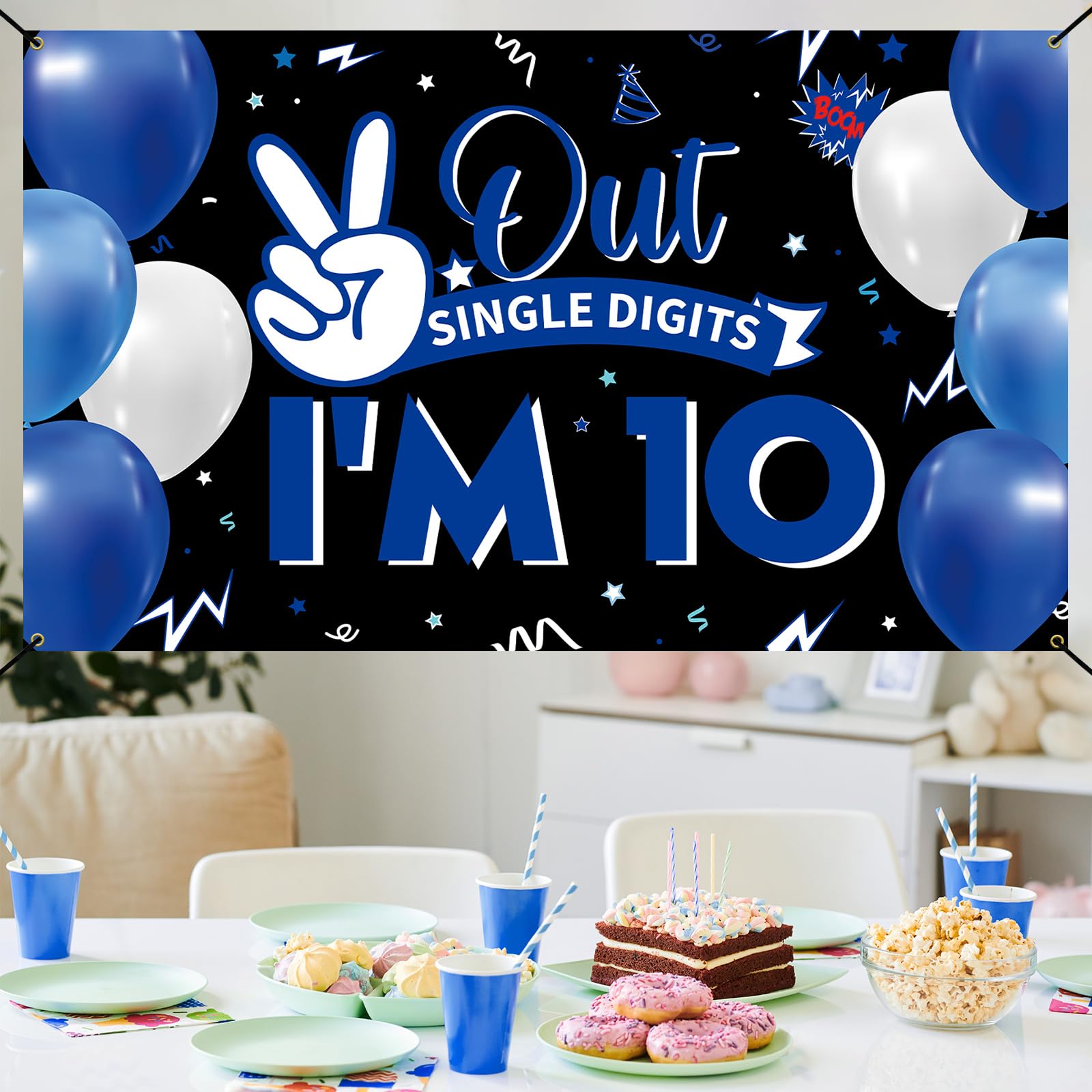 Happy 10Th Birthday Backdrop Banner, 10Th Birthday Decorations For Boys Girls, Funny Double Digits 10 Years Old Birthday Party P