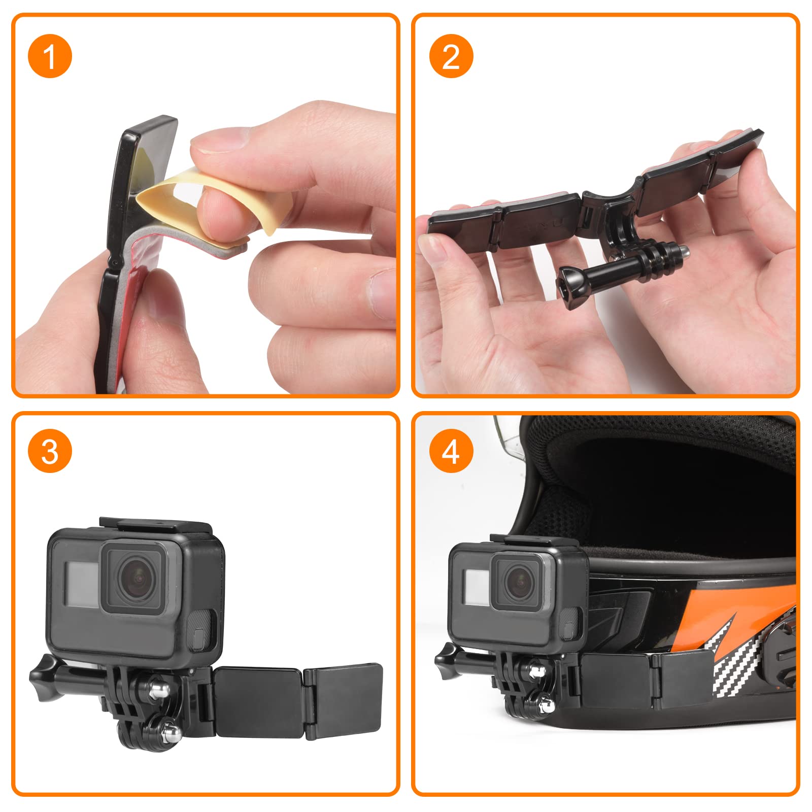 Lupholue Motorcycle Helmet Chin Mount Kits With Adhesive Curved Pads Compatible With Gopro Hero 12, 11, 10, 9, 8, 7, (2018), 6 5