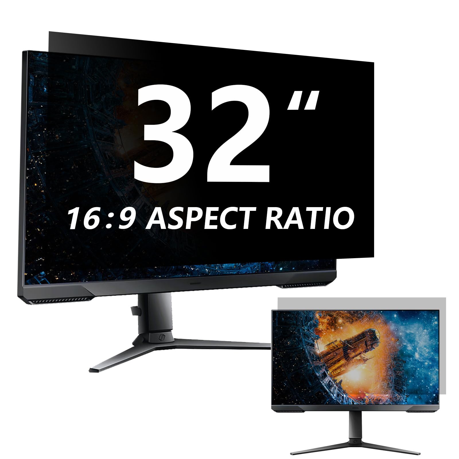 Halloive 32 Inch 16:9 Computer Privacy Screen Filter For Monitor   Privacy Shield And Anti Glare Blue Light Protector Removable