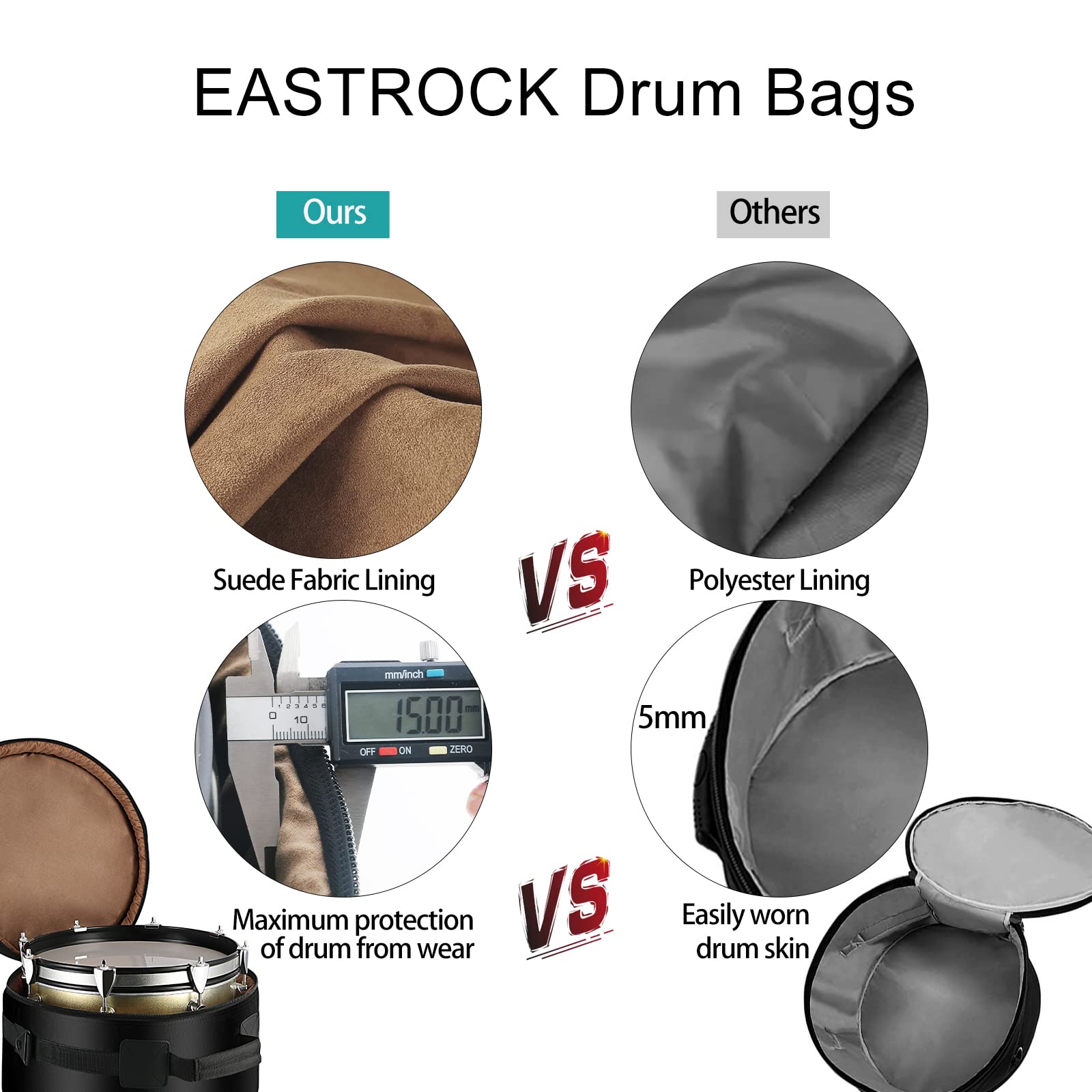 Eastrock 14'' X8'' Snare Drum Bag, Snare Drum Cases 15 Mm Thick Padding For Your Drum Protection (14 * 8'' Snare)