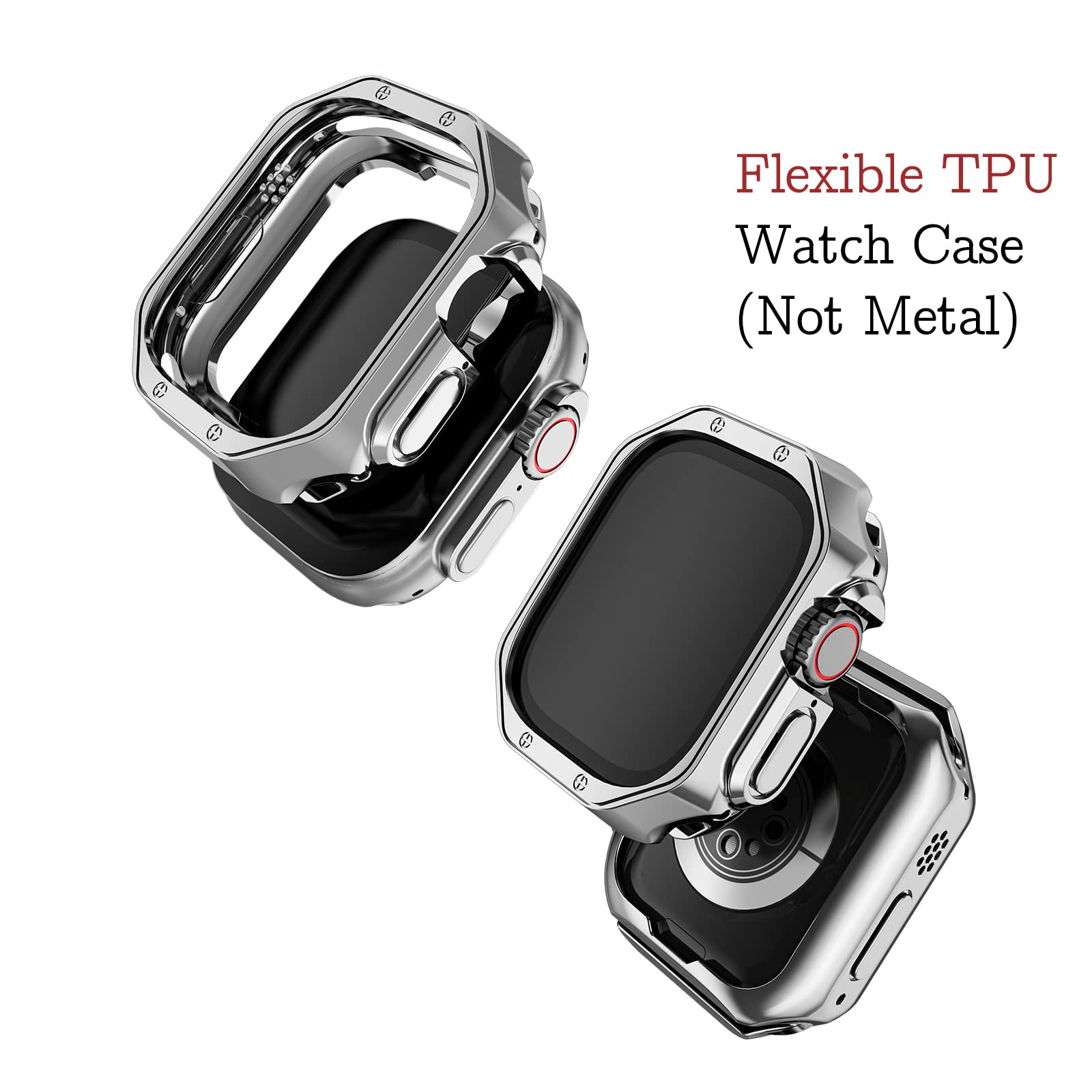 Compatible With Apple Watch Ultra 2 Band And Case, Stainless Steel Metal Chain With Tpu Cover, Smart Watch Link Bracelet Strap F