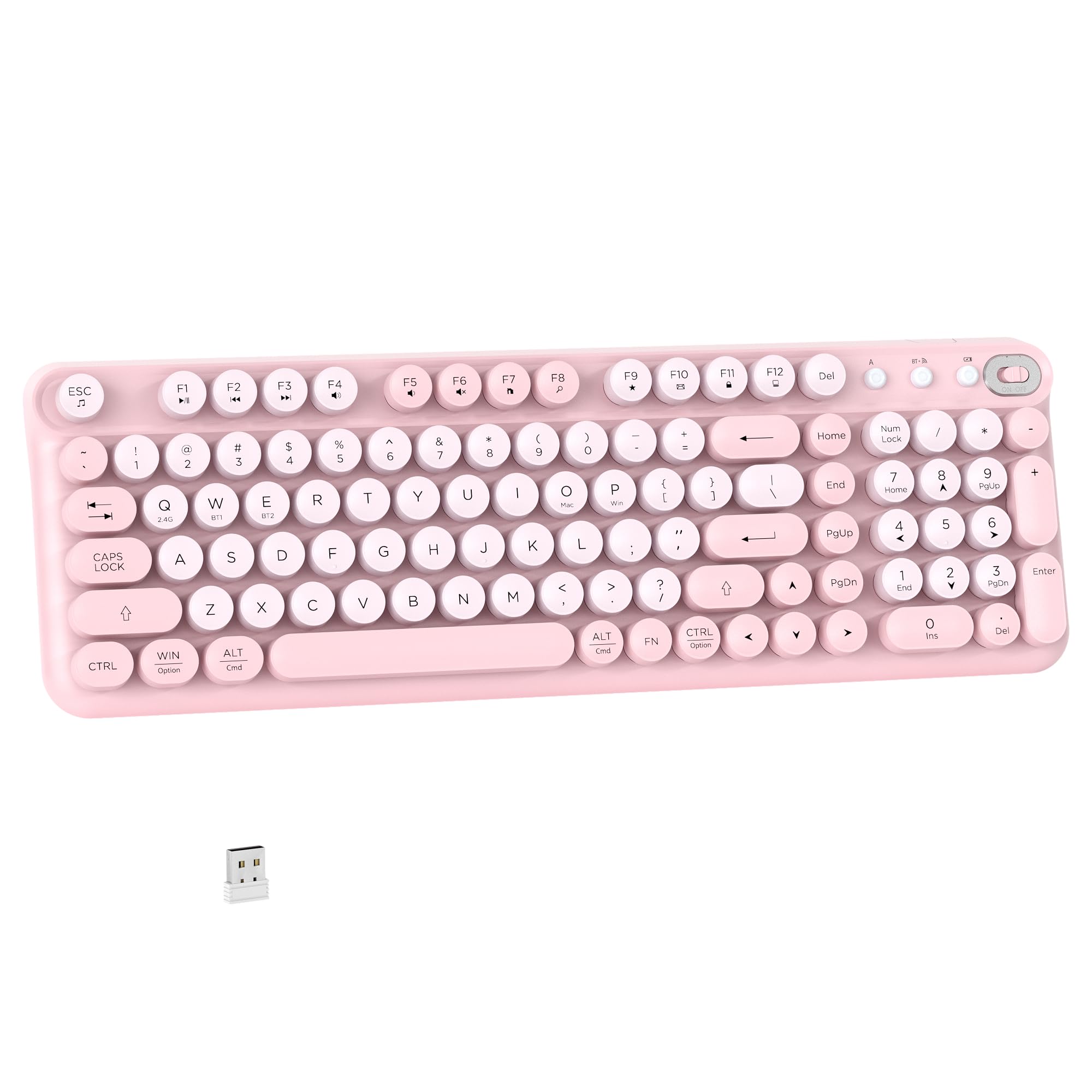 Links9+ Wireless Bluetooth Keyboard, 2.4GHz Receiver(Pink)