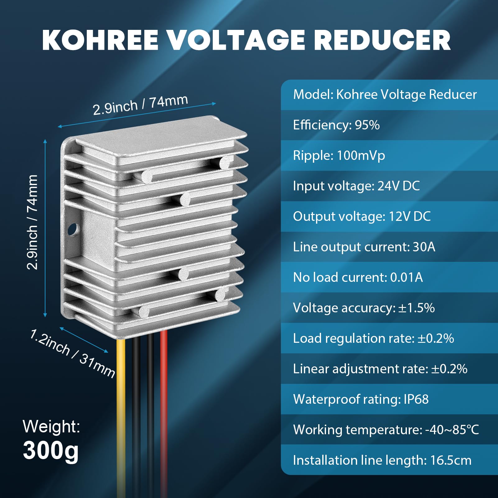 Kohree Dc 24V Step Down To 12V 30A 360W Converter Regulator Reducer Power Supply Module Buck Transformer, 24V To 12V Converter W