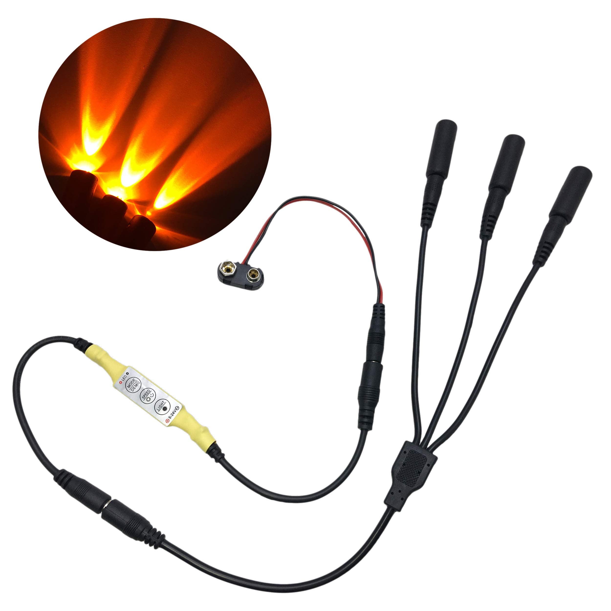 Flame Orange 3 Head Micro Special Effects Flicker Light Kit 12V 9V Dc For Theatrical Torch