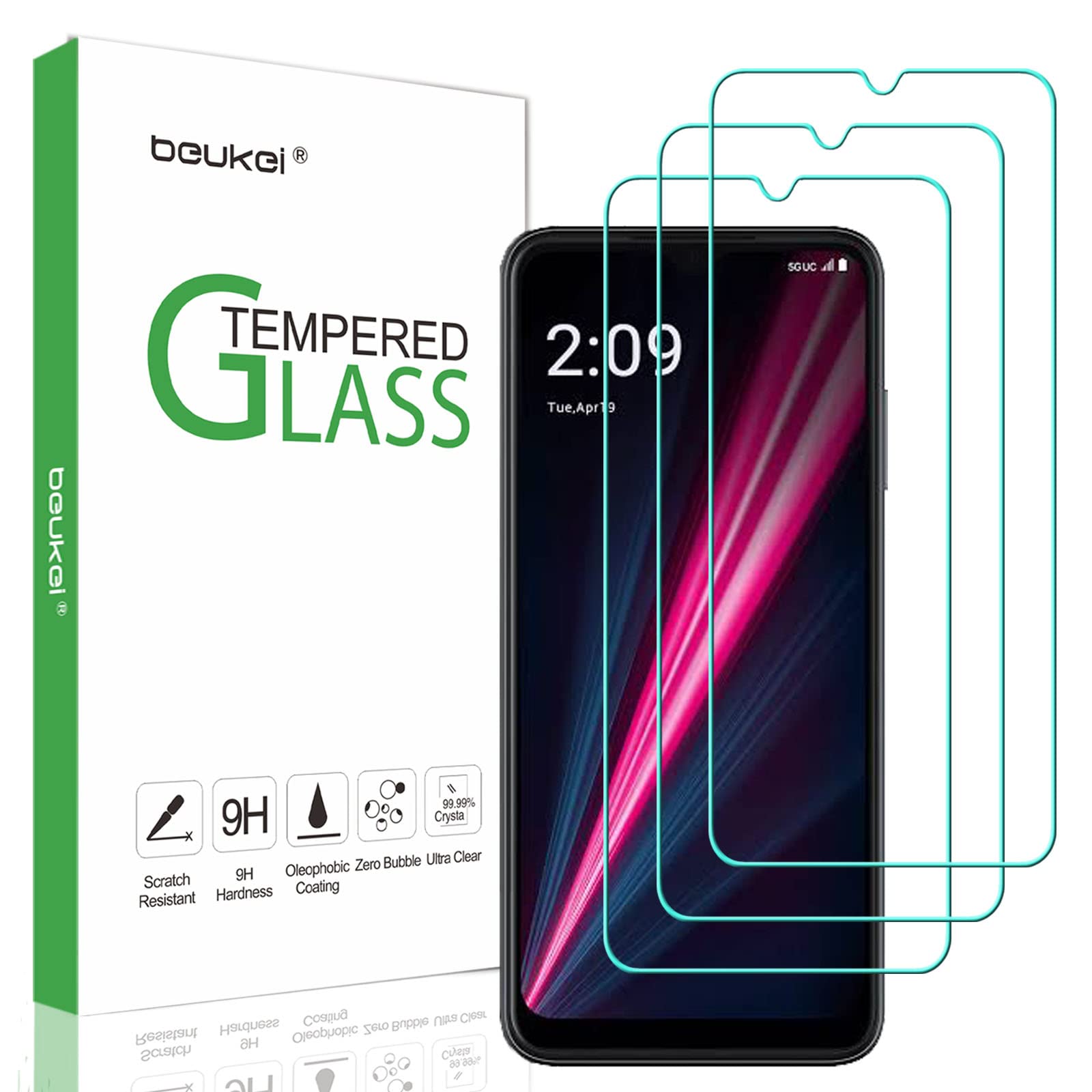 beukei (3 Pack) (6.82 inch) Compatible for T-Mobile Revvl 6 Pro 5G / Revvl 6x Pro 5G Screen Protector Tempered Glass,Touch Sensi