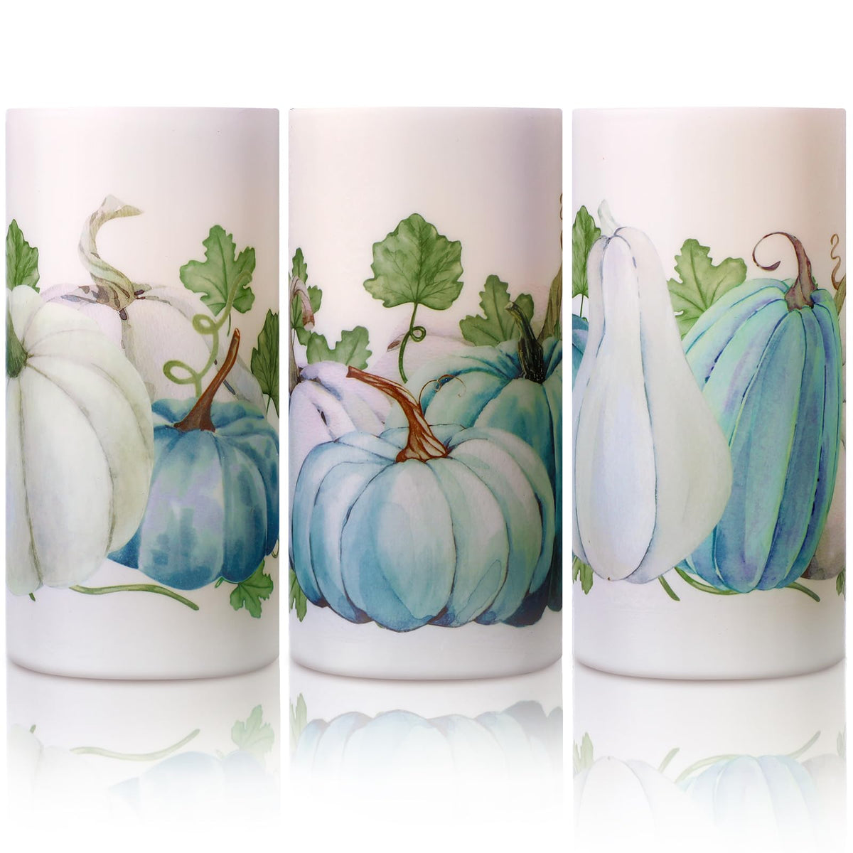 Roceei 3 Pack Fall Led Candles With Remote Fall Flameless Candles Blue Pumpkin Led Real Wax Candles Black And White Autumn Batte