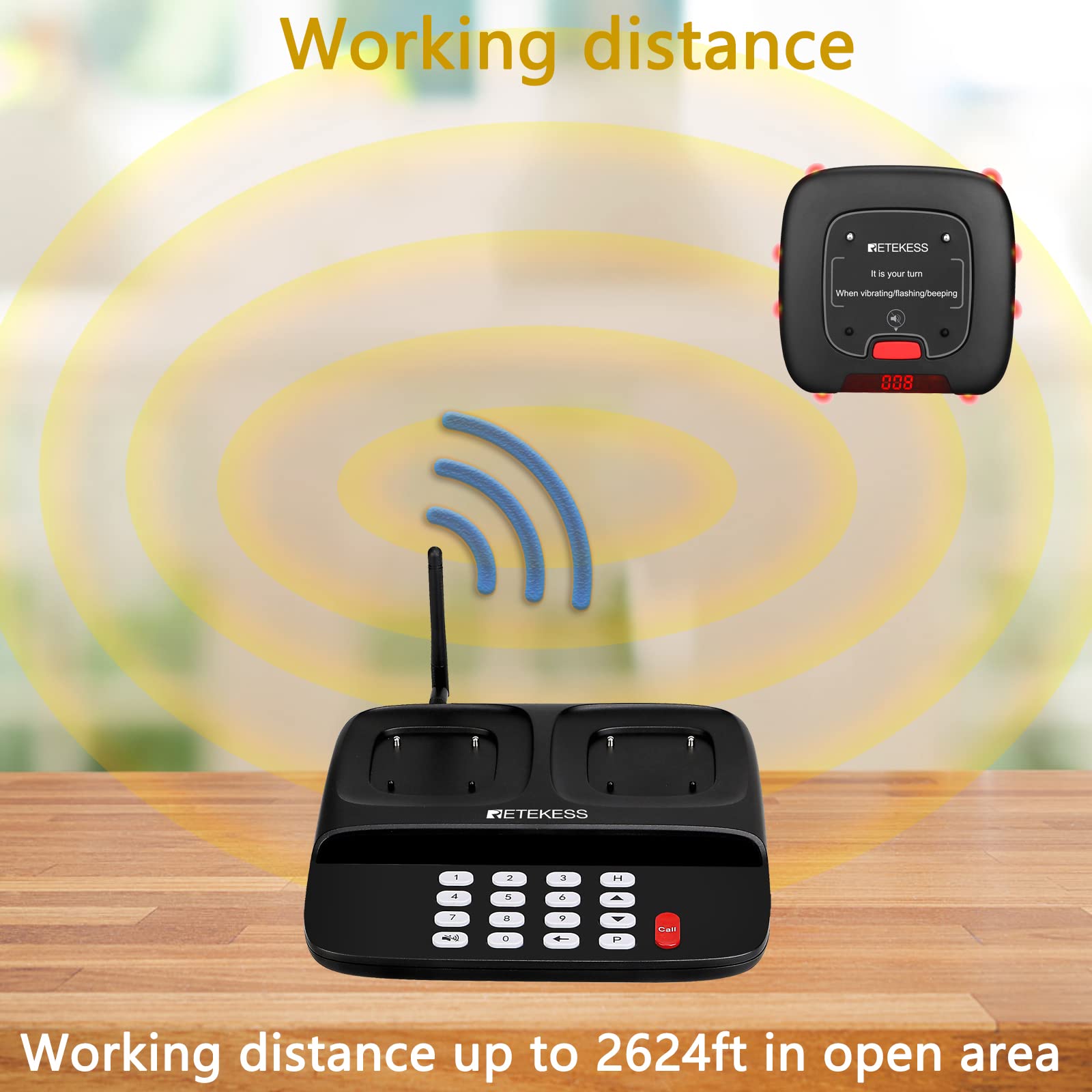 Retekess Td183 Restaurant Pager System Long Range, Order Ready Buzzer, 2624Ft, 20 Hours Standby Time, 20 Rugged Coaster Pagers F