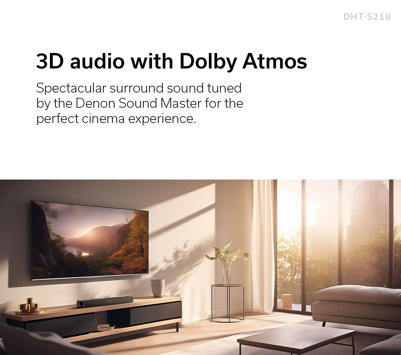 Denon Dht S218 Sound Bar (Black), 2.1 Channel, 3D Audio With Dolby Atmos, 2 Built In Subwoofers, Dual Midrange Drivers & Tweeter