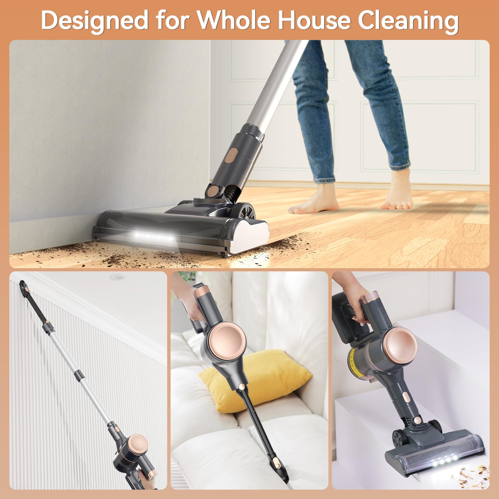 N8 Cordless Vacuum Cleaner, Lightweight Stick Vacuum With Powerful Suction, 2200Mah Battery, 40 Mins Runtime, Self Standing, Rec