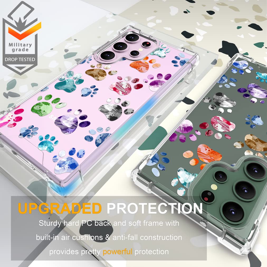 ENDIY Samsung Galaxy S23 Ultra Clear Phone Case Dog Paw Design TPU PC Slim Fit
