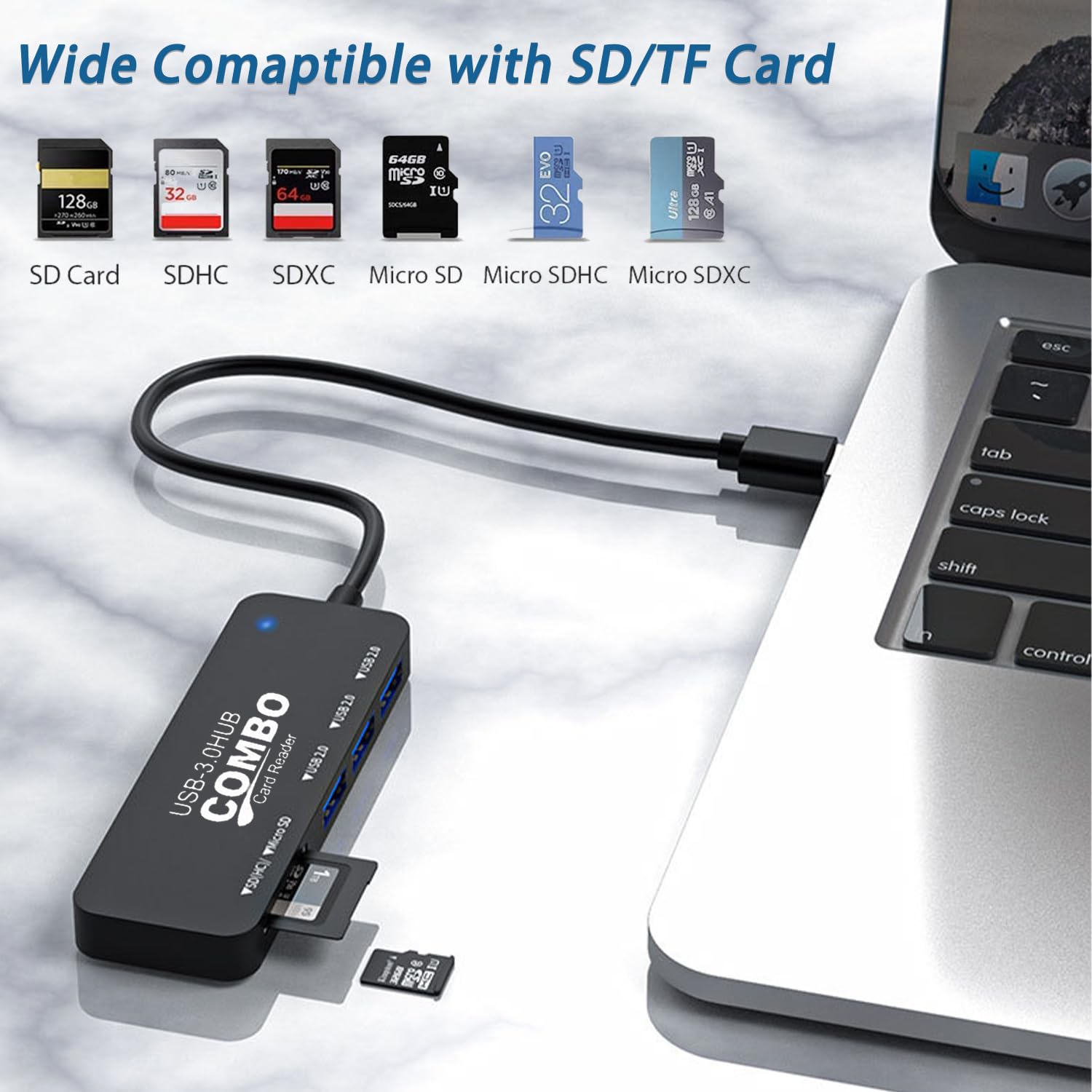 Vienon Usb 3.0 Hub With Sd/Tf Memory Card Reader And 3 Usb 3.0 Ports, 5 In 1 Usb Extender Usb Splitter Usb Port Hub For Pc, Lapt