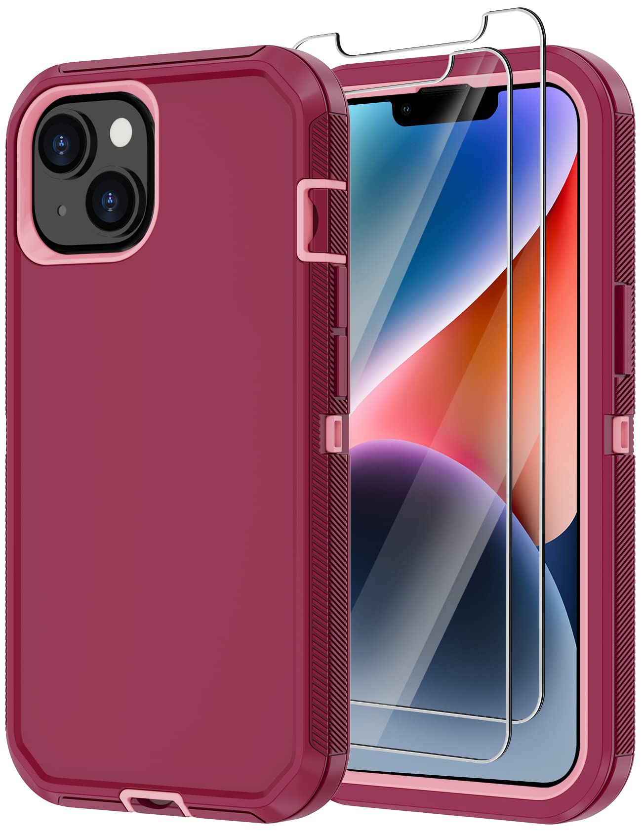 Annymall For Iphone 14 Case With 2 Screen Protector, Heavy Duty Shockproof Dropproof Dust Proof Full Body Rugged 3 Layer Militar