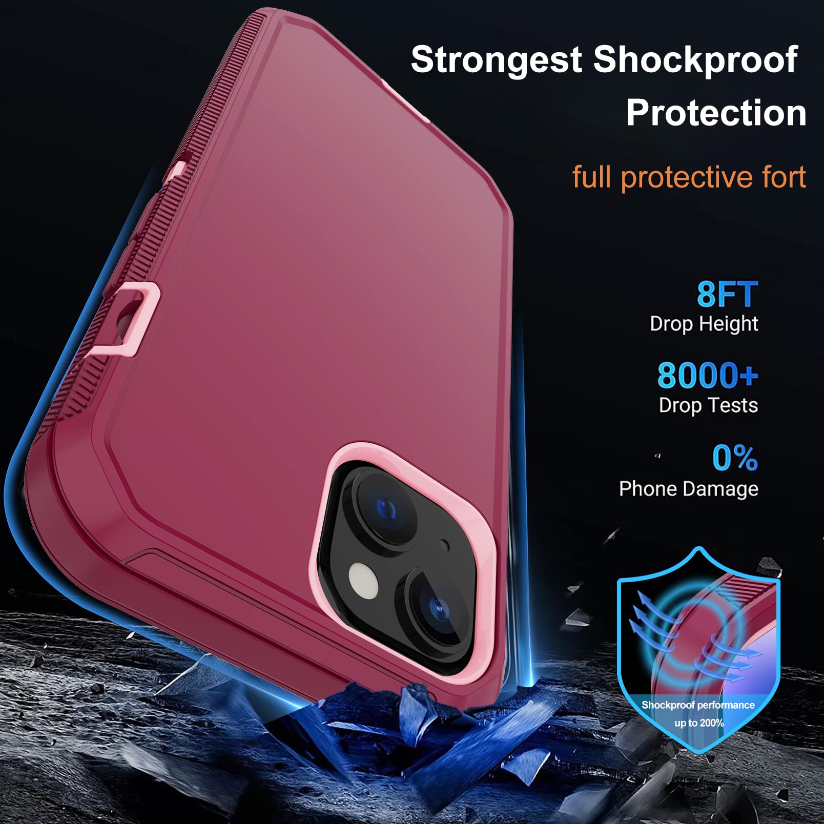 Annymall For Iphone 14 Case With 2 Screen Protector, Heavy Duty Shockproof Dropproof Dust Proof Full Body Rugged 3 Layer Militar