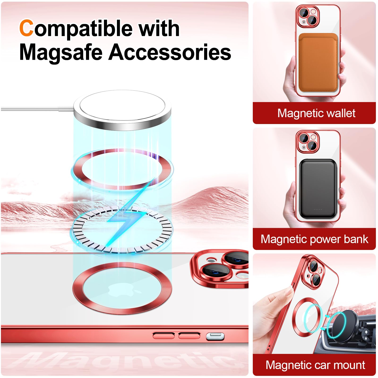 Hython For Iphone 14 Case Clear Magnetic Glitter Phone Cases [Compatible With Magsafe] Full Camera Lens Protector Slim Gradient