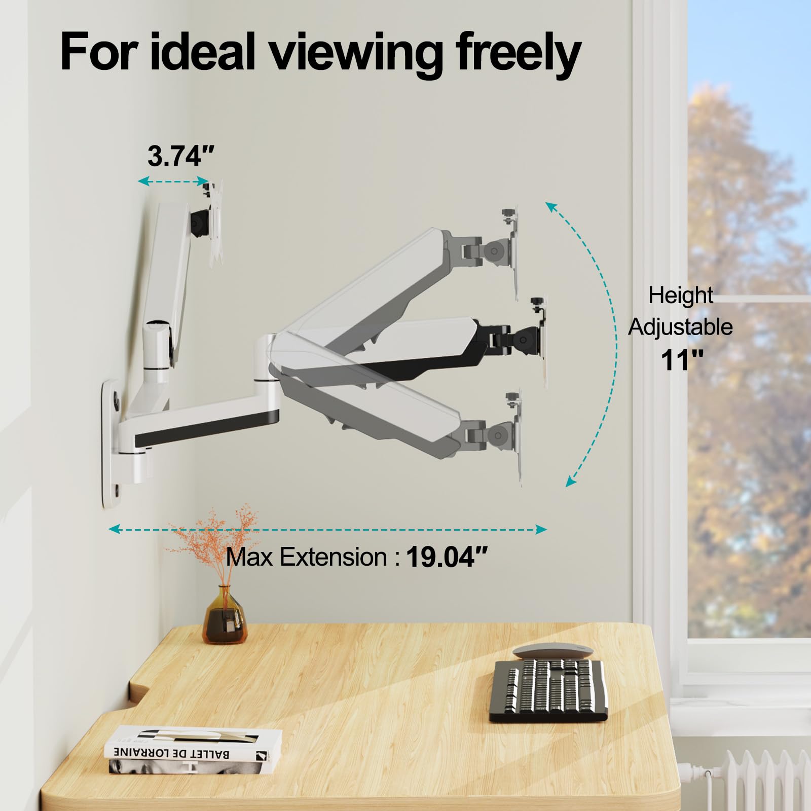 Mount Pro Dual Monitor Wall Mount For 13 To 32 Inch Computer Screens, Gas Spring Wall Monitor Arm For 2 Monitors, Each Holds Up