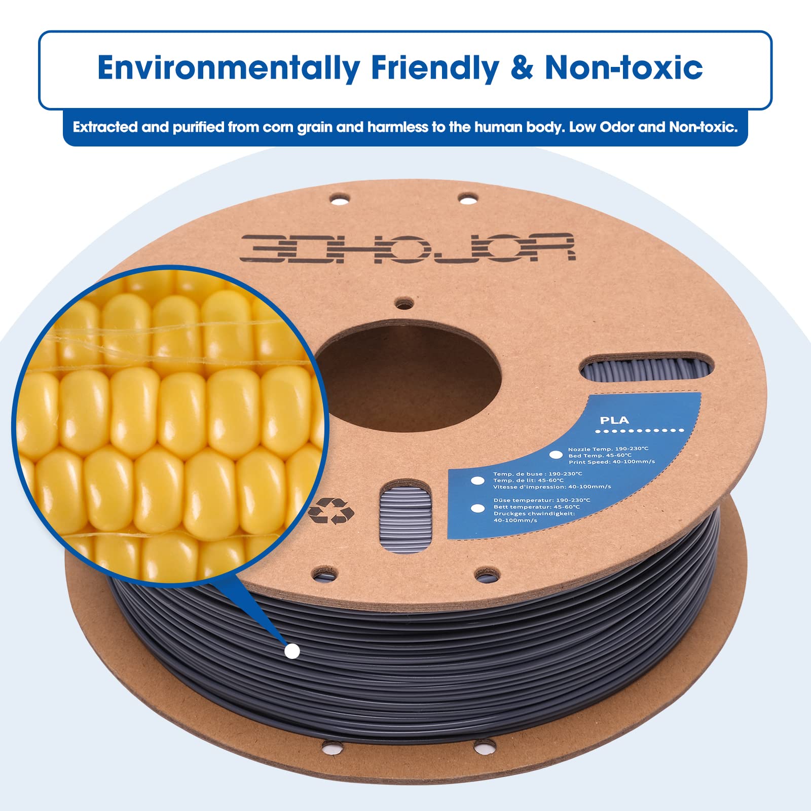 3Dhojor Pla Filament 1.75Mm Grey,3D Printing Filament,1Kg Cardboard Spool (2.2Lbs), Fit Most Fdm 3D Printer,Dimensional Accuracy