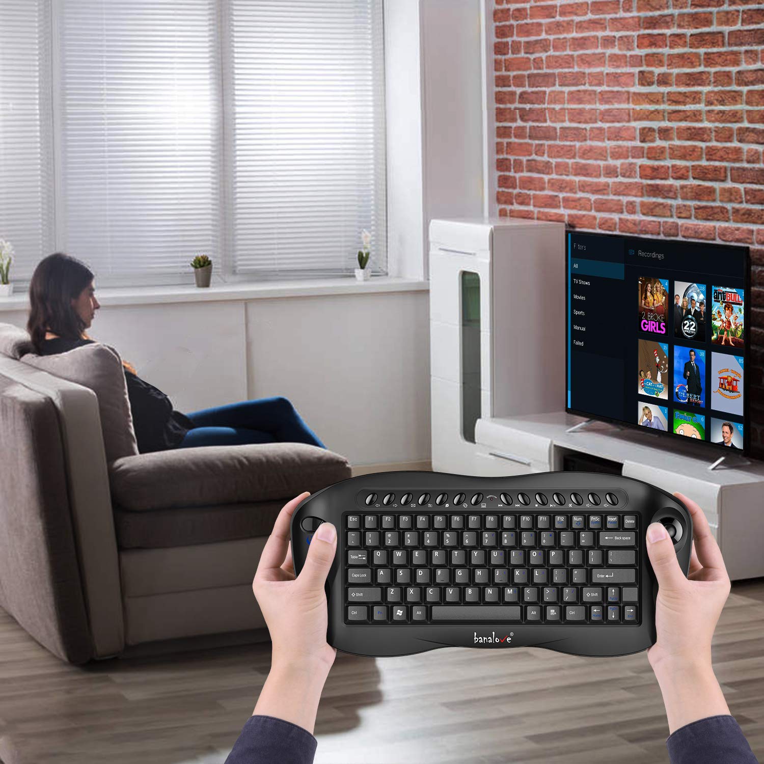 2.4Ghz Wireless Debounce Keyboard And Trackball Mouse Combo,Mini Portable Keyboard With Built In Mouse Combination,Htpc Home The