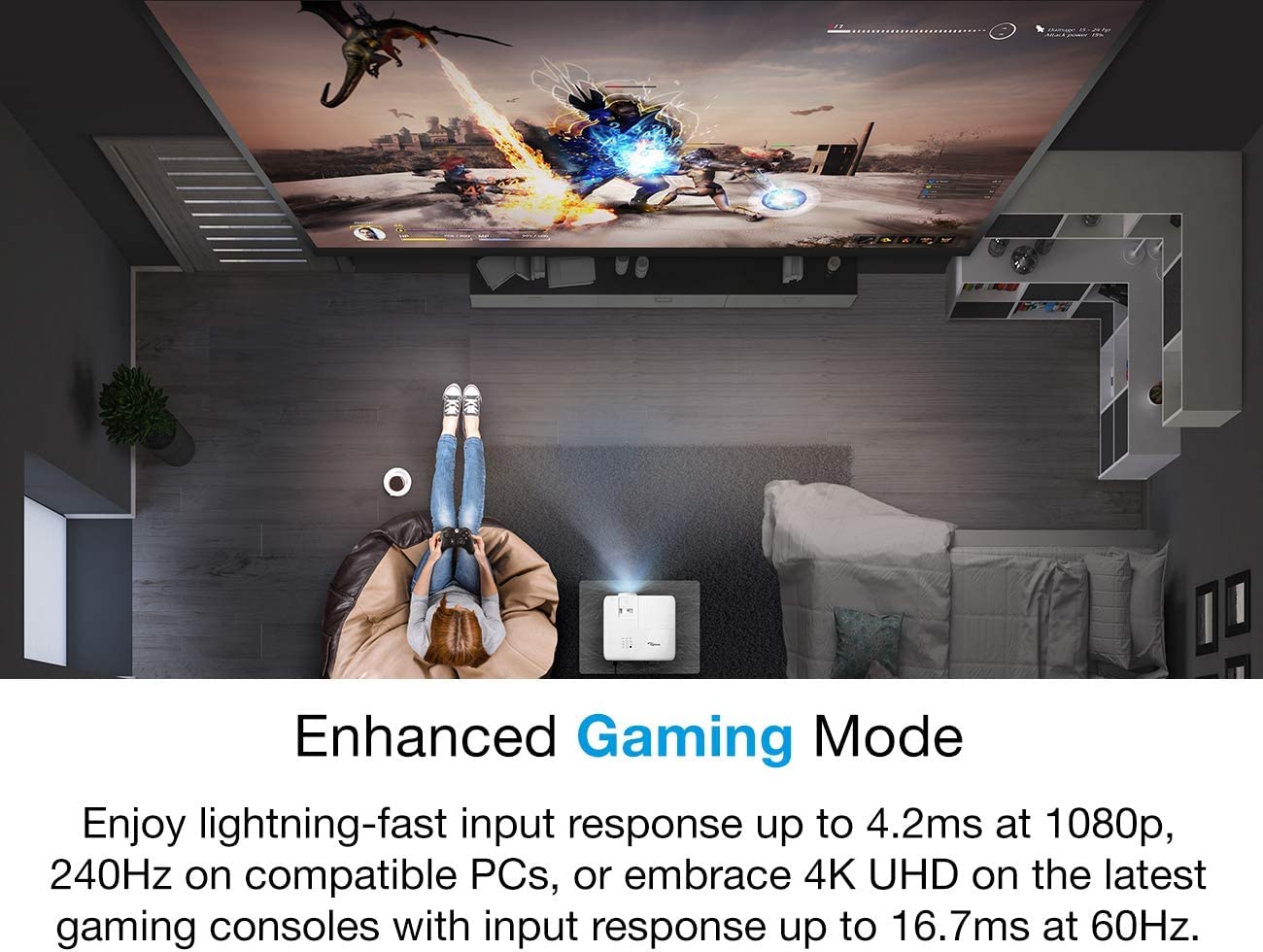 Optoma Uhd38X Bright, True 4K Uhd Gaming Projector | 4000 Lumens | 4.2Ms Response Time At 1080P With Enhanced Gaming Mode | Lowe