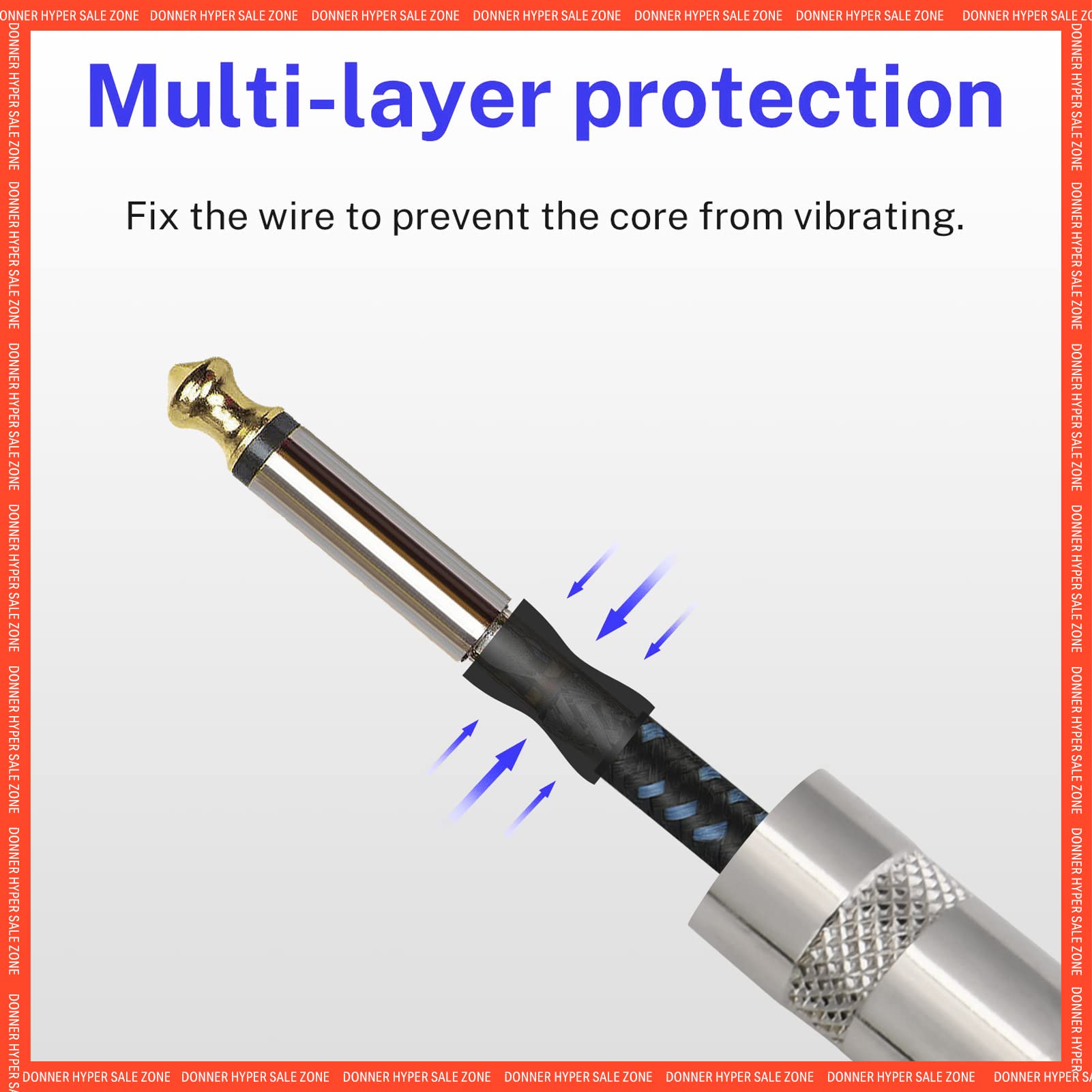 Donner Guitar Cable 10 Ft, Premium Electric Instrument Bass Cable Amp Cord 1/4 Right Angle To Straight Black Blue