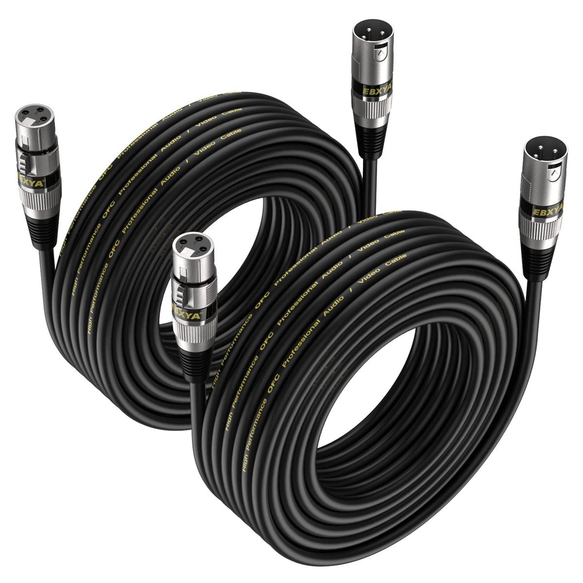 Ebxya Xlr Cables 20Ft 2 Pack   Premium Balanced Microphone Cable With 3 Pin Xlr Male To Female Cable, Black